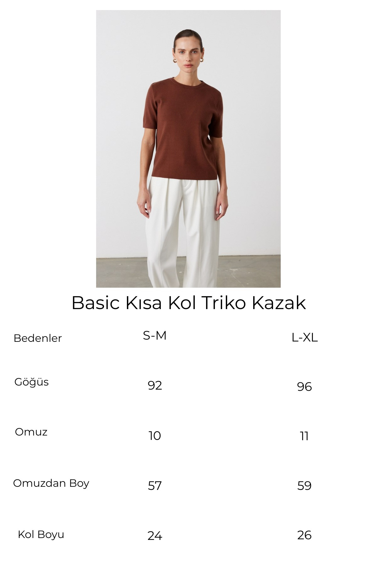 Basic Kısa Kol Triko Kazak Acı Kahve