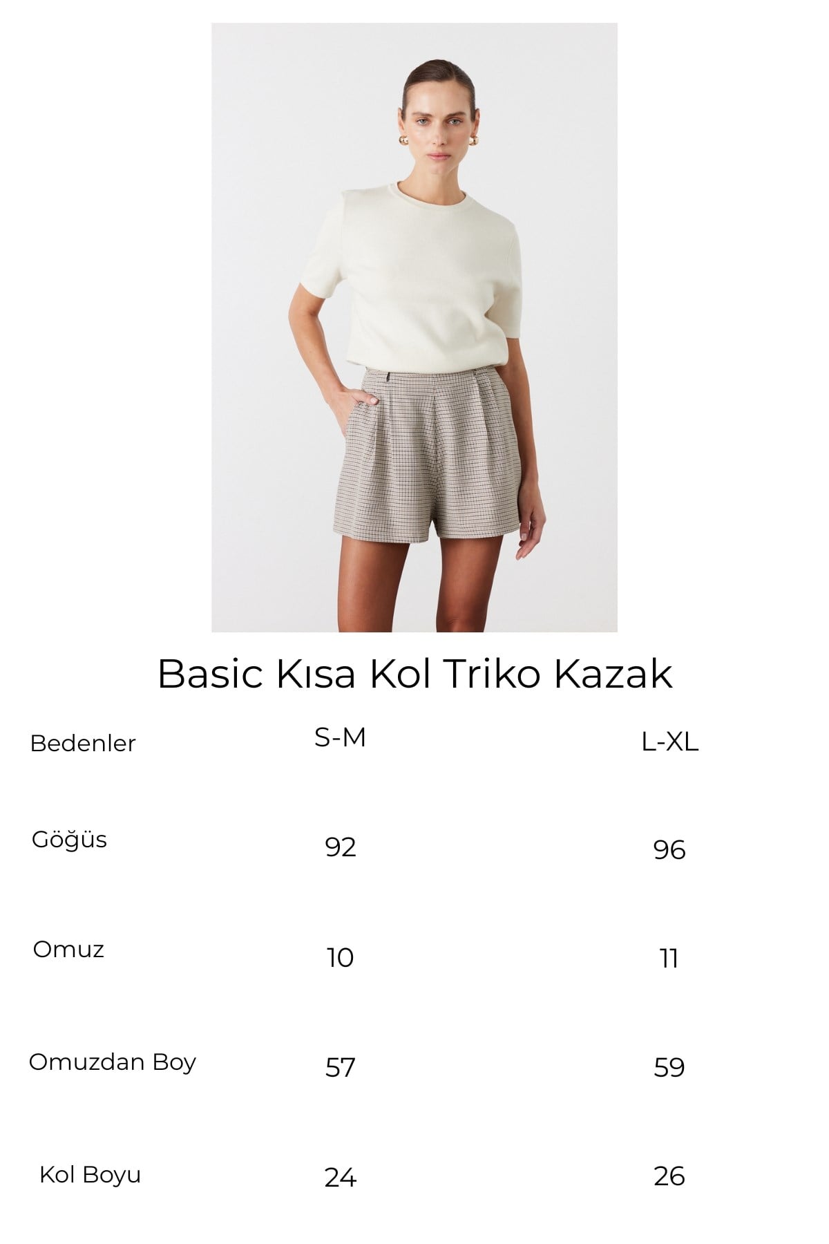 Basic Kısa Kol Triko Kazak Beyaz