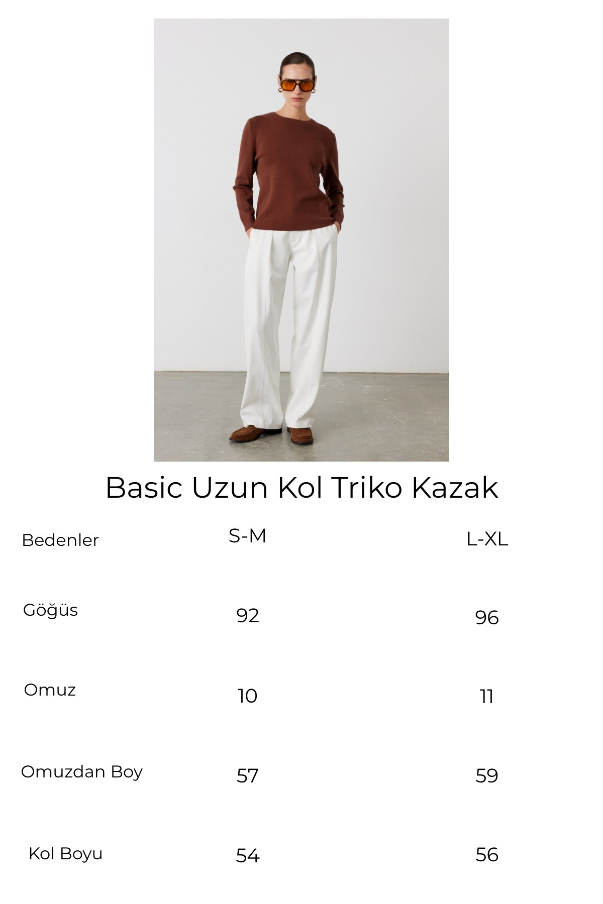 Basic Uzun Kol Triko Kazak Acı Kahve