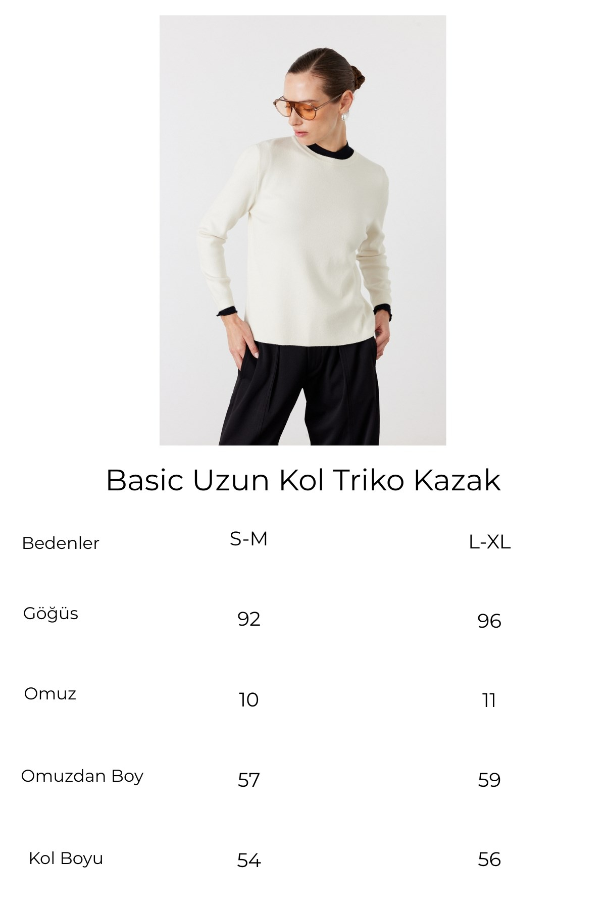 Basic Uzun Kol Triko Kazak Beyaz