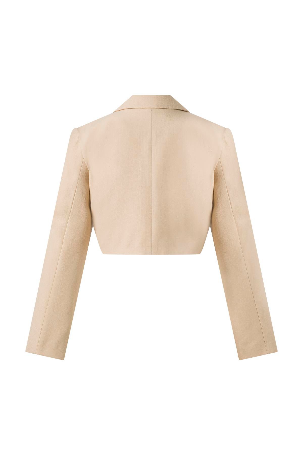 Bej Düğmeli Crop Blazer Ceket BEJ