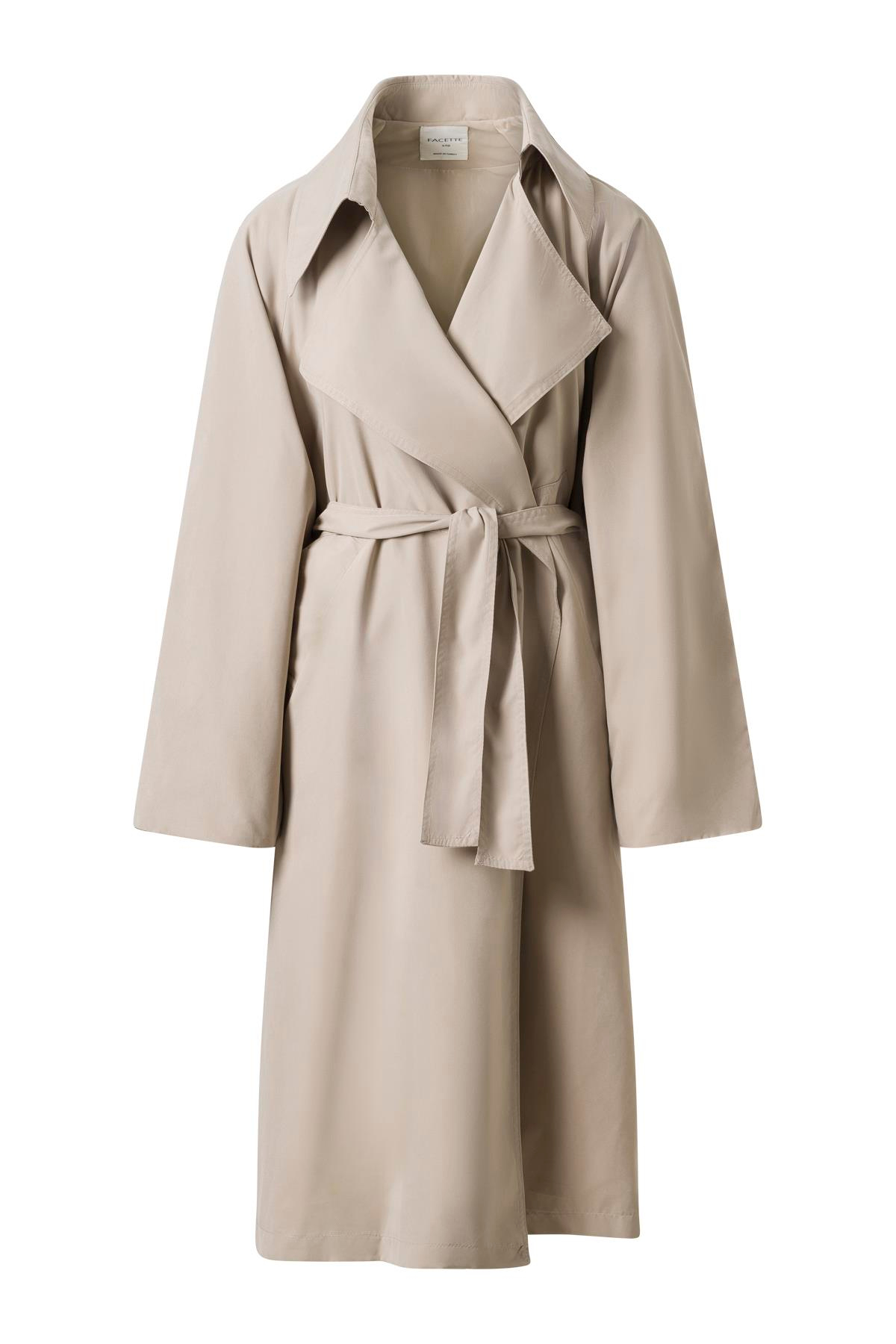 Bej Kuşaklı Mevsimlik İnce Trençkot BEJ