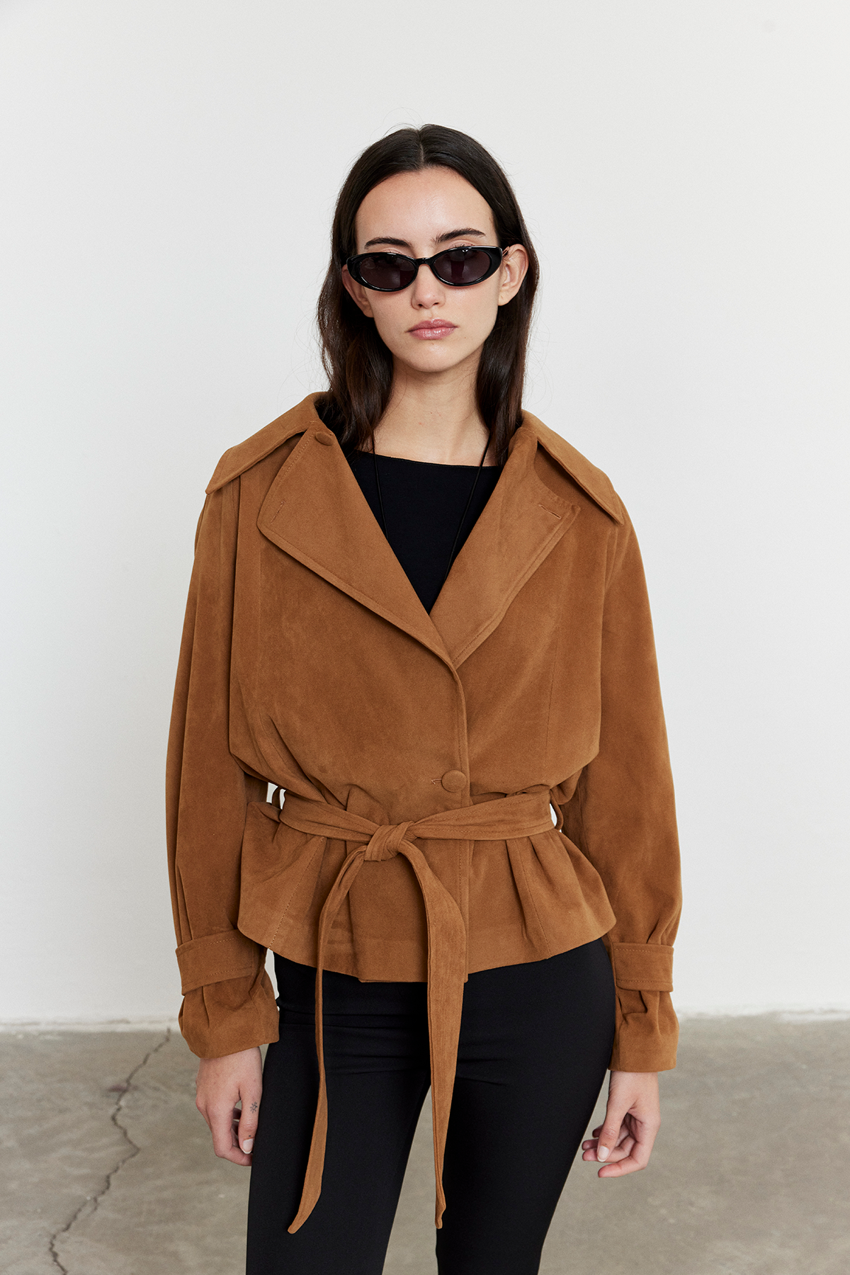 Camel Kemerli Süet Ceket Camel