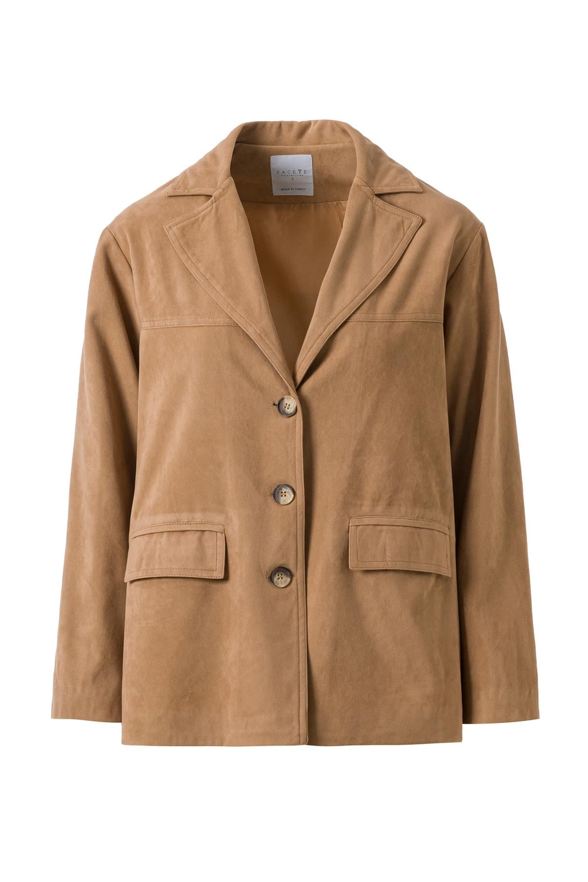 Camel Süet Düğmeli Ceket