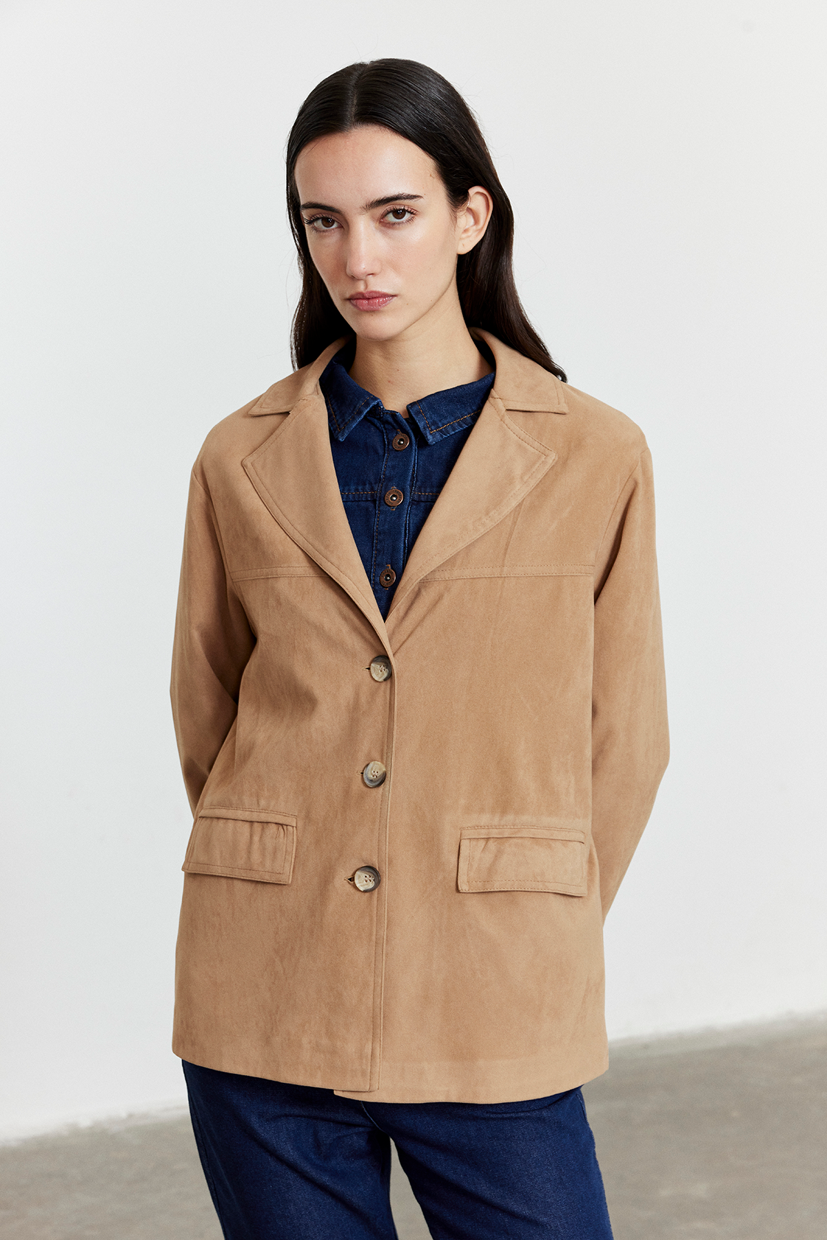 Camel Süet Düğmeli Ceket CAMEL