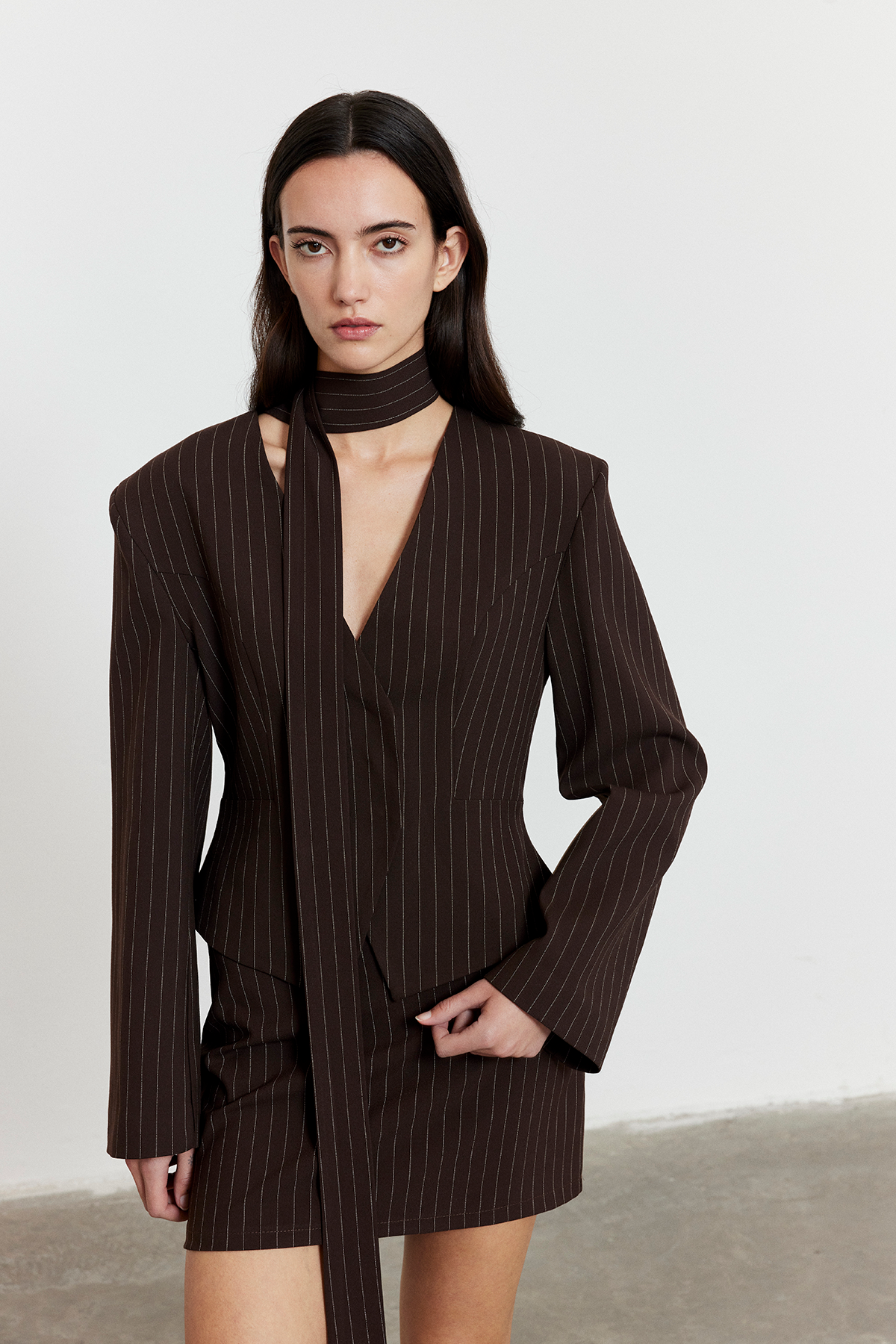 Çizgili Mini Etek Acı Kahve