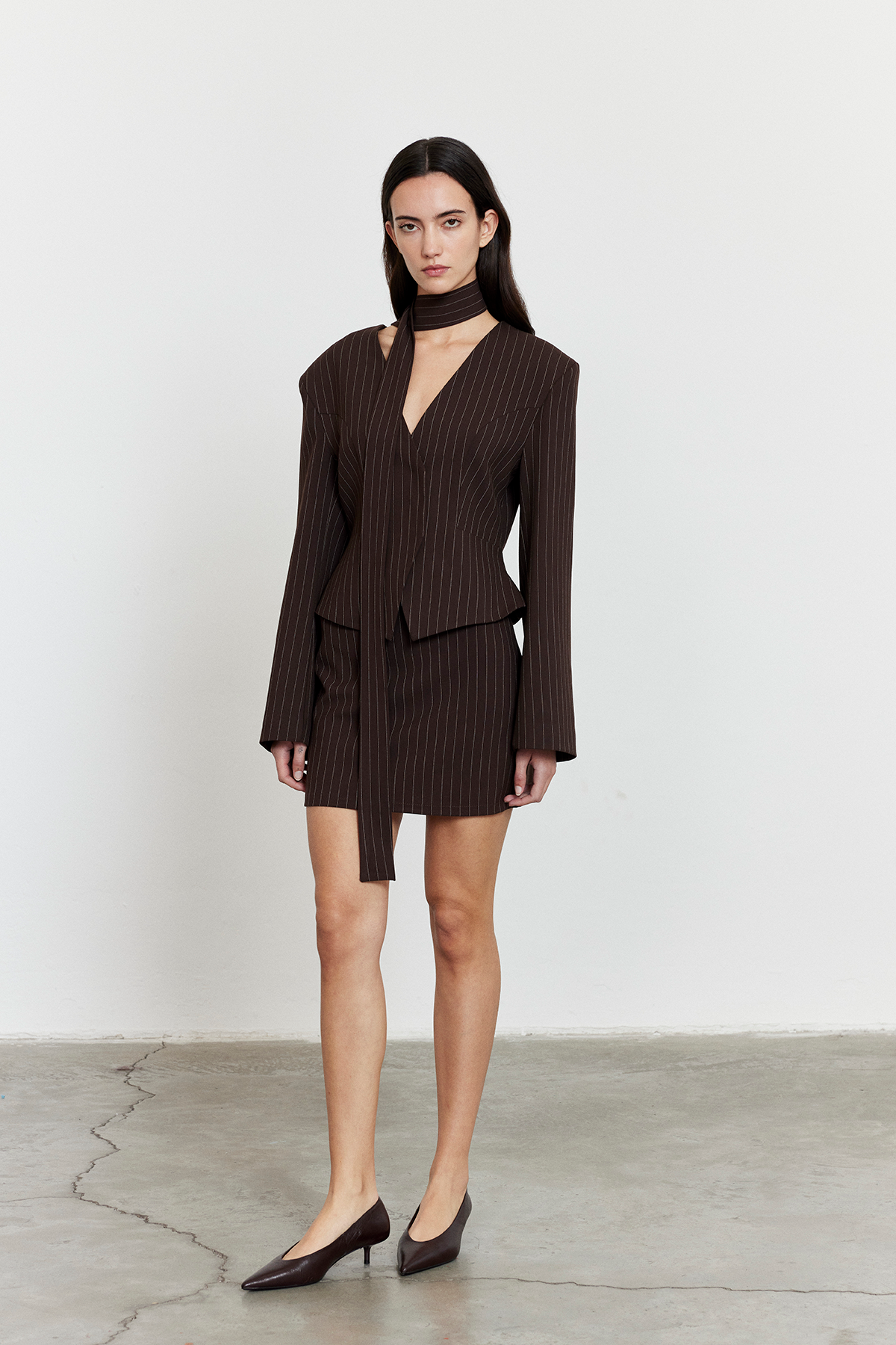 Çizgili Mini Etek Acı Kahve