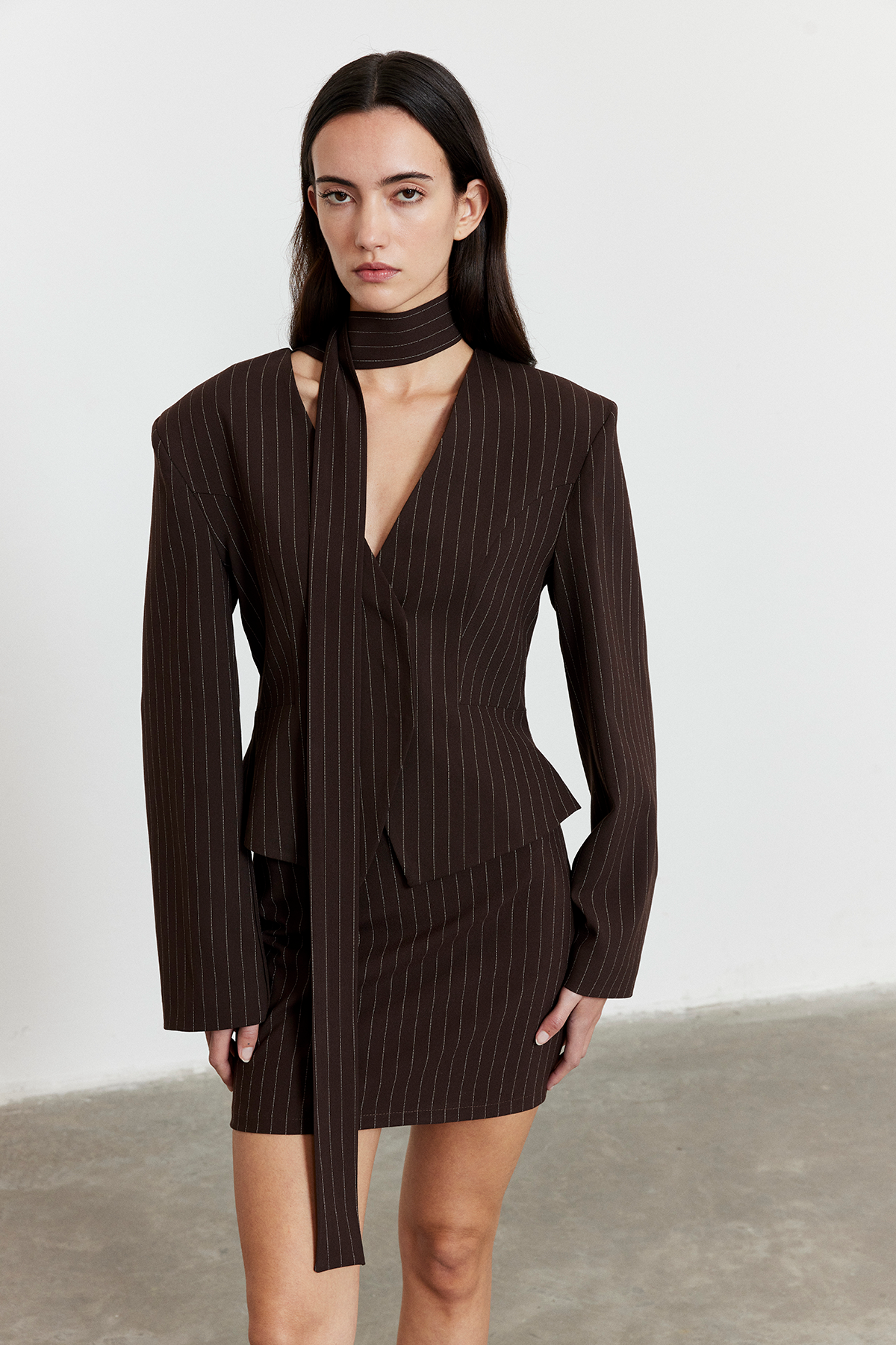 Çizgili Mini Etek Acı Kahve