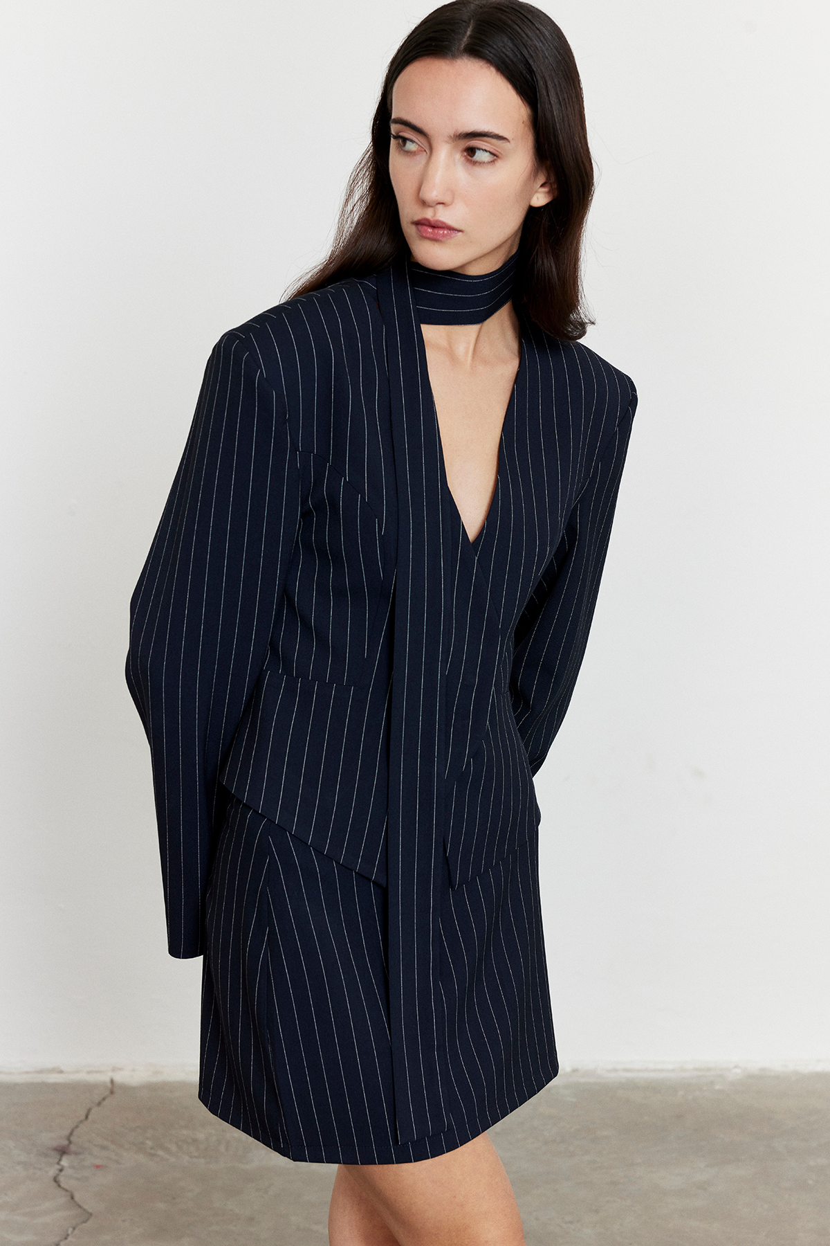 Çizgili Mini Etek Lacivert