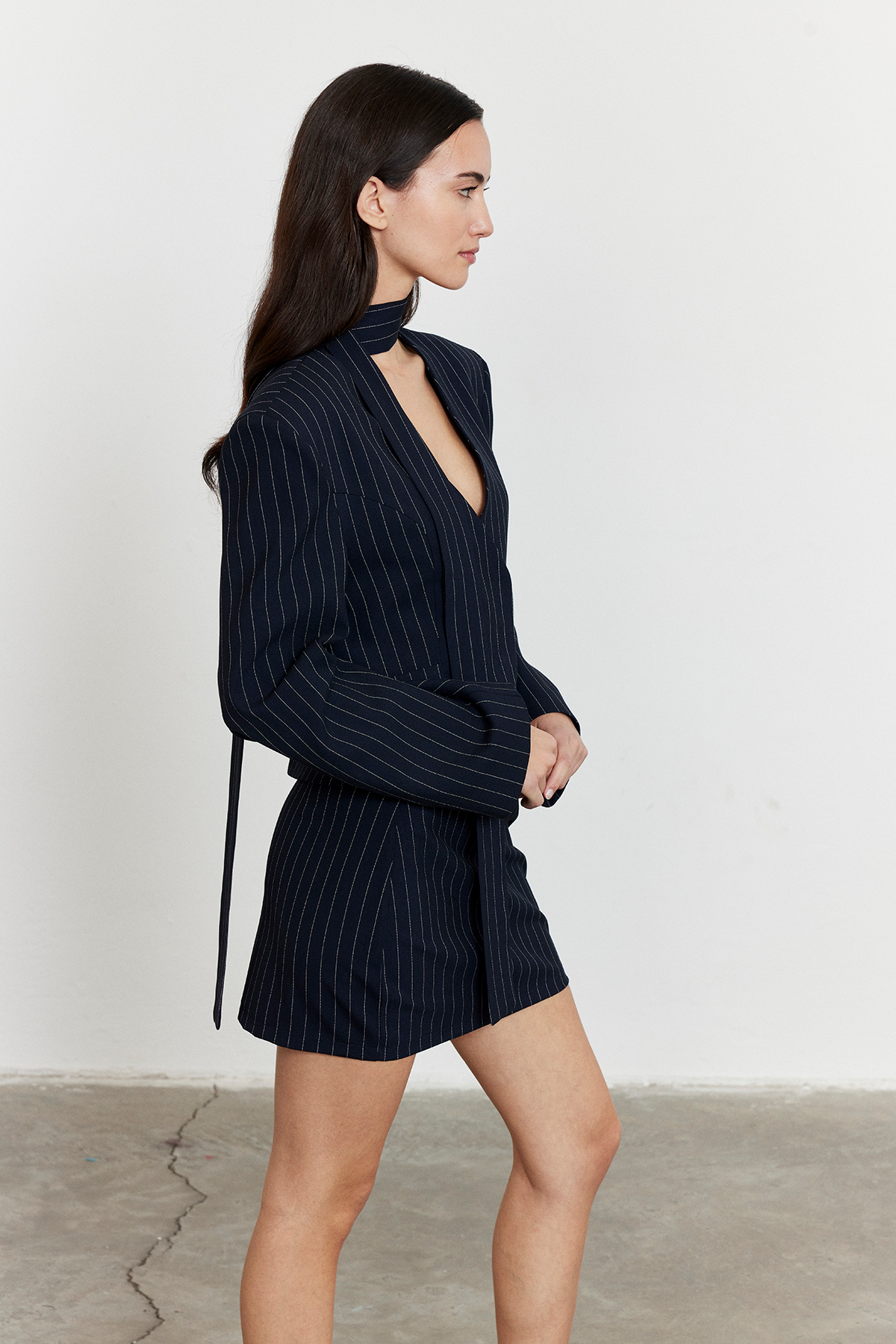 Çizgili Mini Etek Lacivert