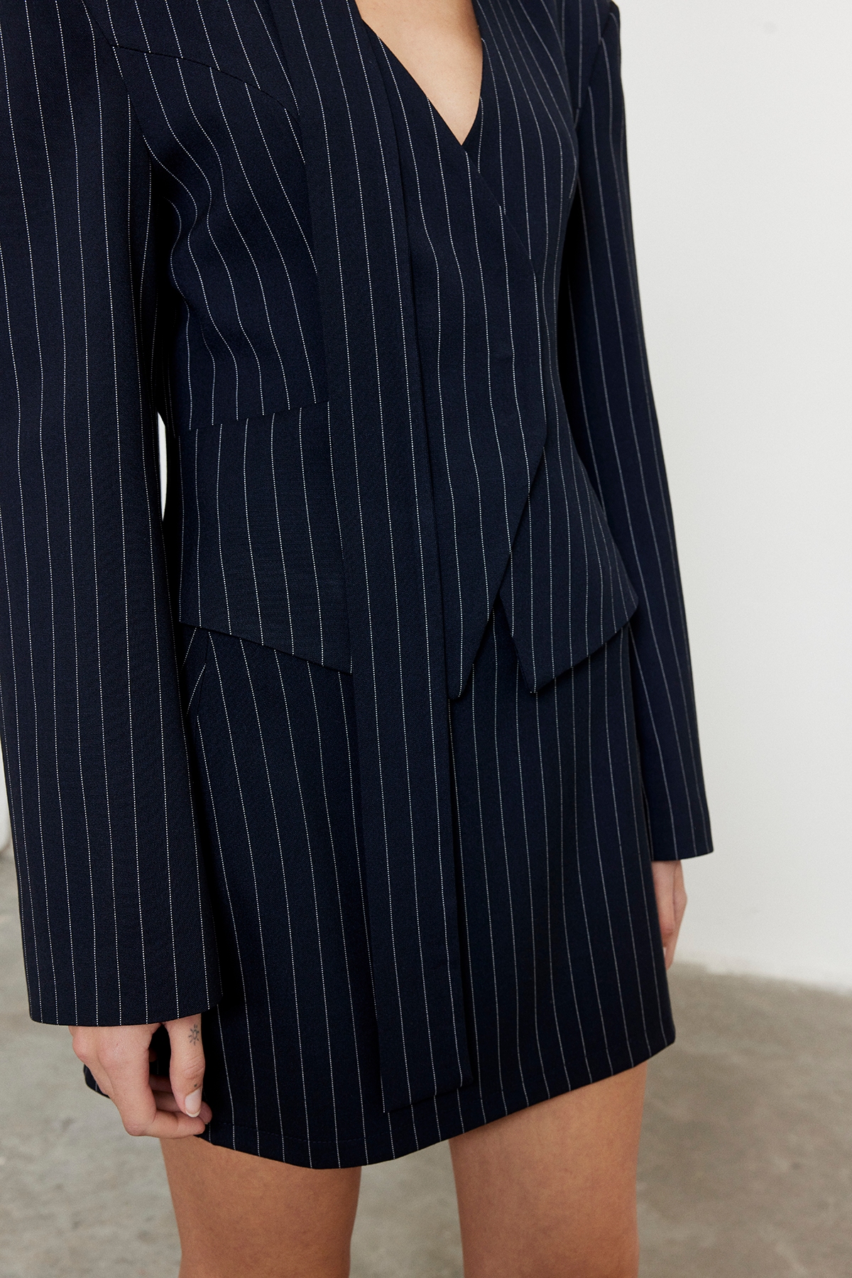 Çizgili Mini Etek Lacivert