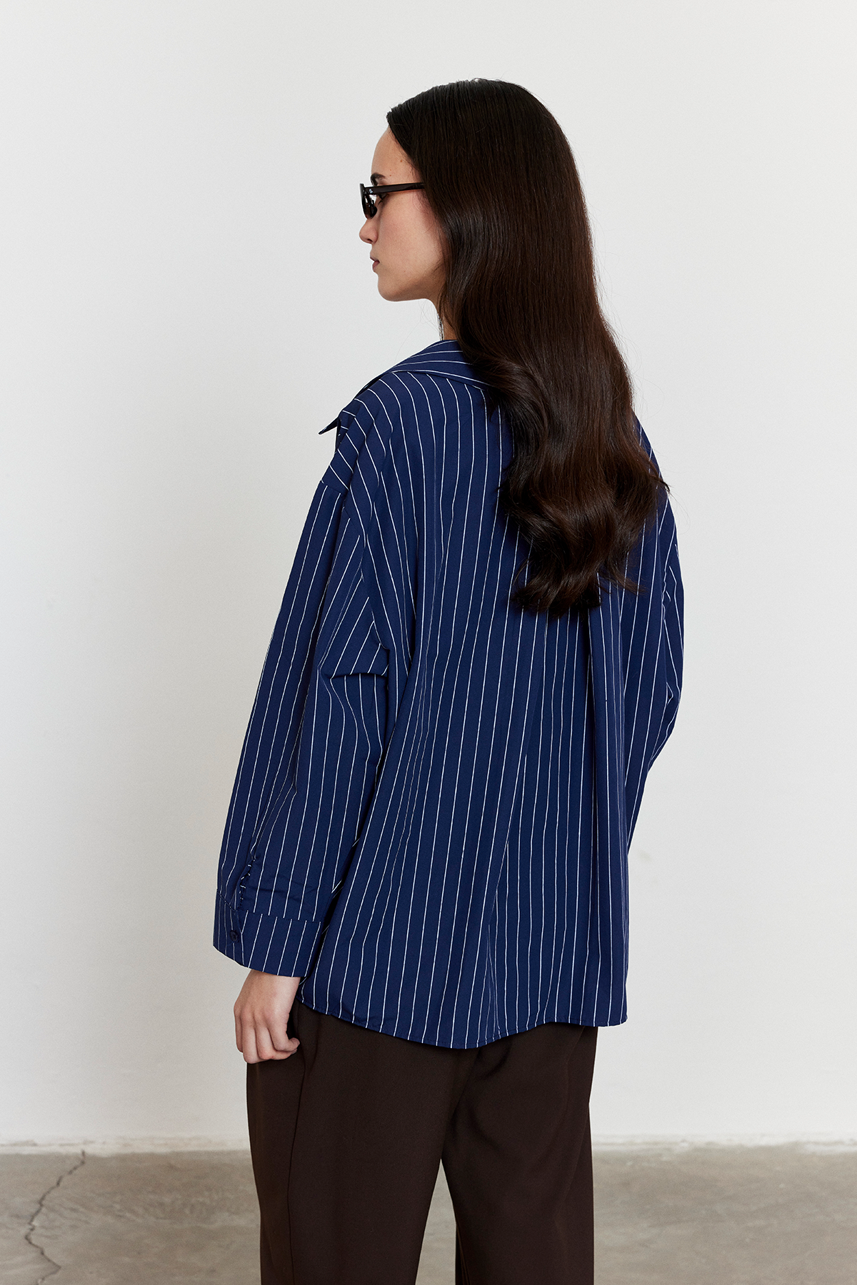 Çizgili Oversize Gömlek Lacivert