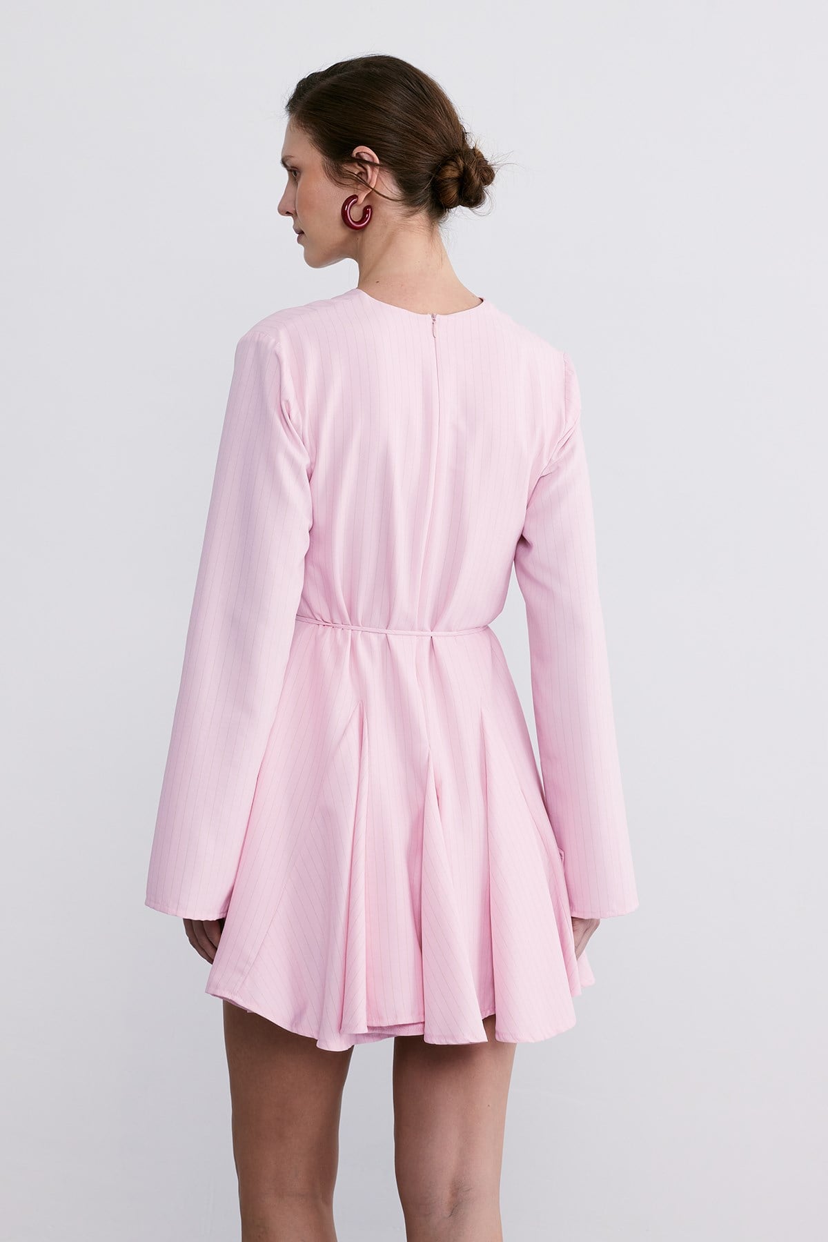 Çizgili Poplin Elbise Pembe