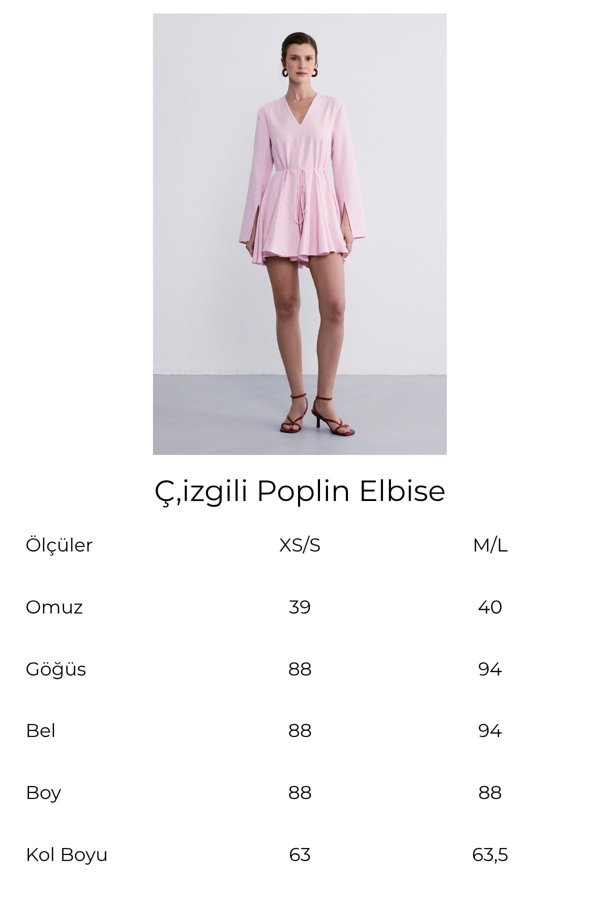 Çizgili Poplin Elbise Pembe