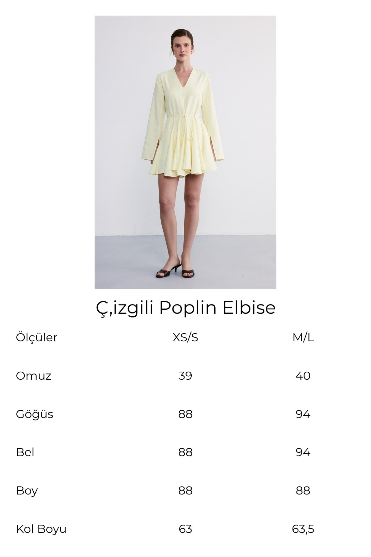 Çizgili Poplin Elbise Sarı