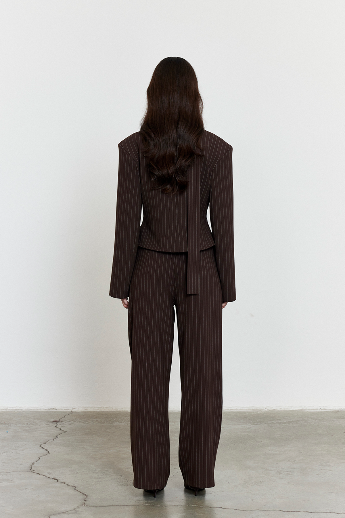 Çizgili Yüksek Bel Palazzo Pantolon Acı Kahve