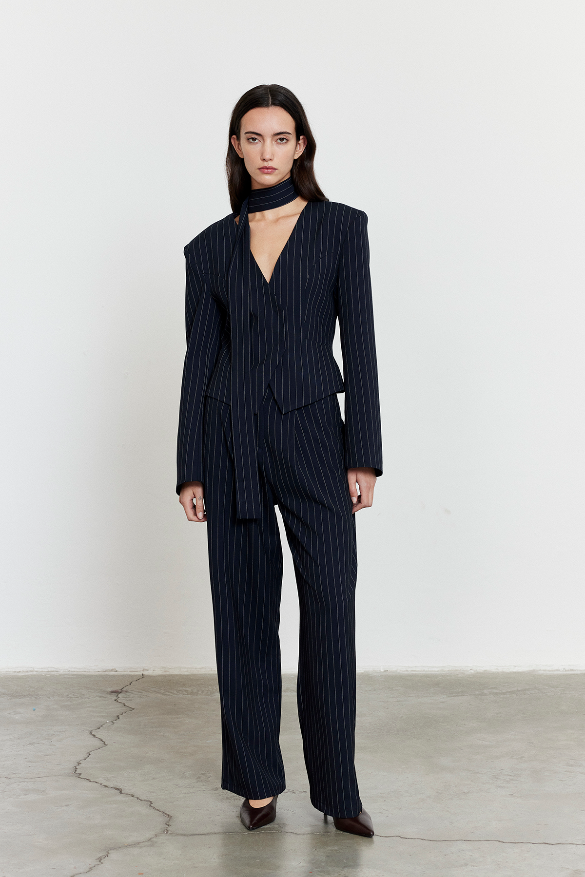 Çizgili Yüksek Bel Palazzo Pantolon Lacivert