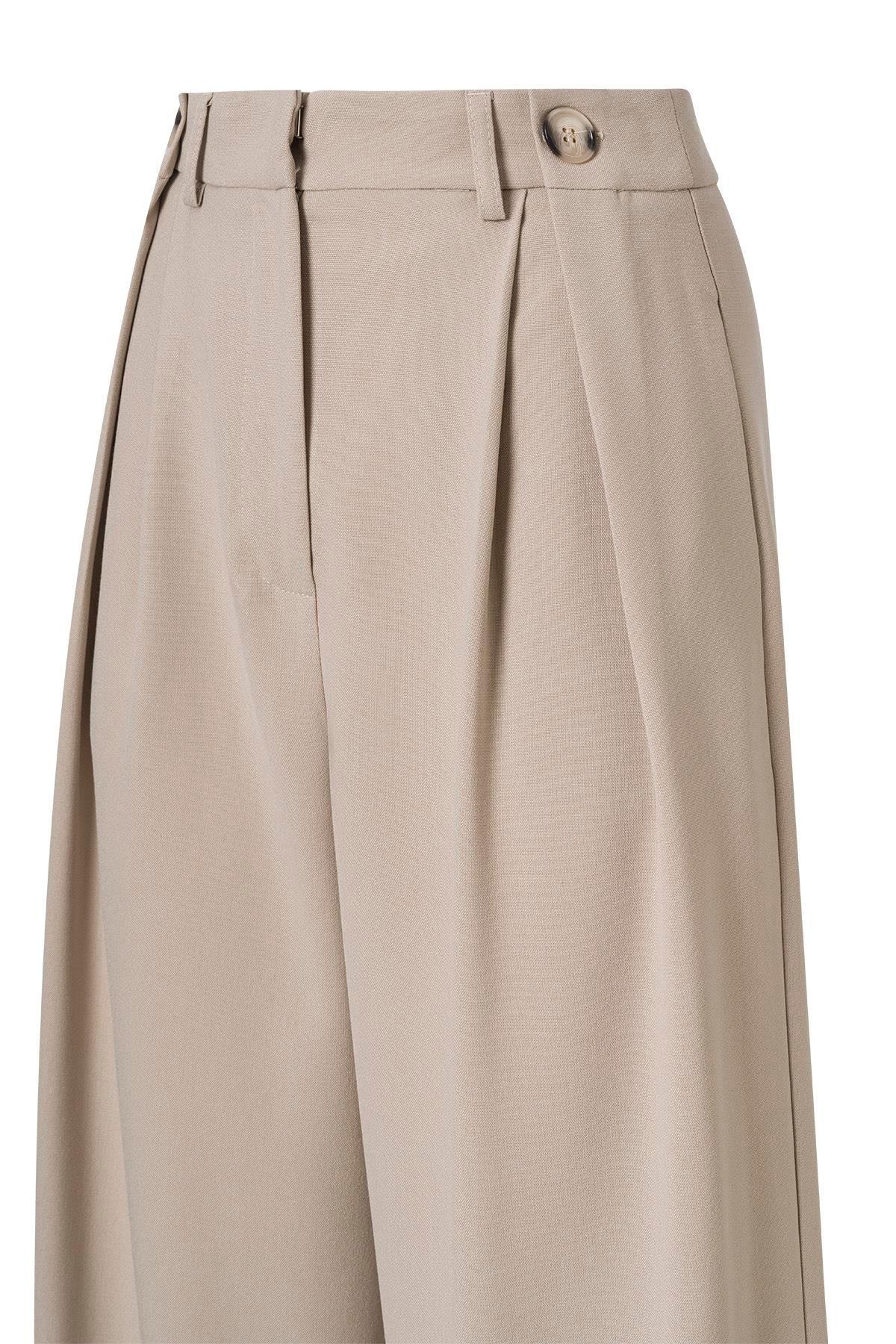 Düğme Detay Yüksek Bel Palazzo Pantolon Bej