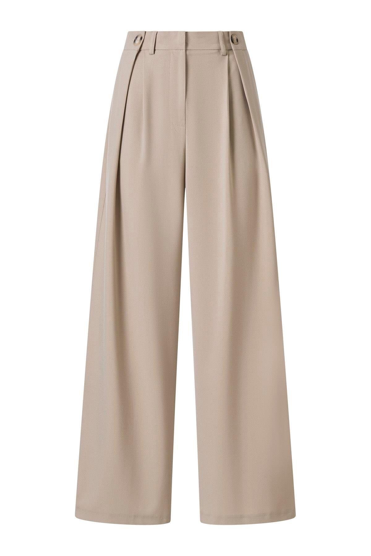 Düğme Detay Yüksek Bel Palazzo Pantolon Bej