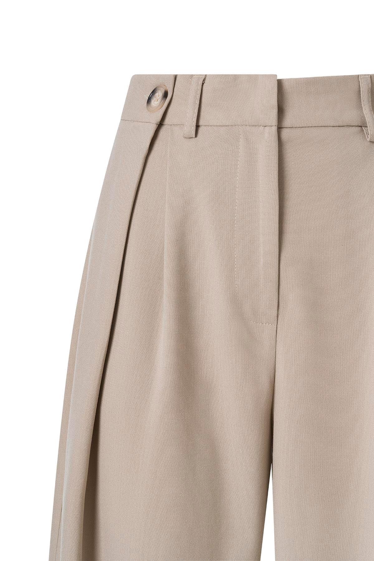 Düğme Detay Yüksek Bel Palazzo Pantolon Bej