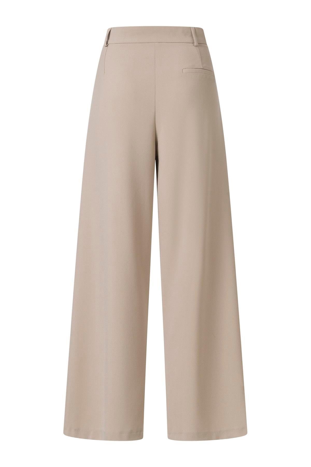 Düğme Detay Yüksek Bel Palazzo Pantolon Bej