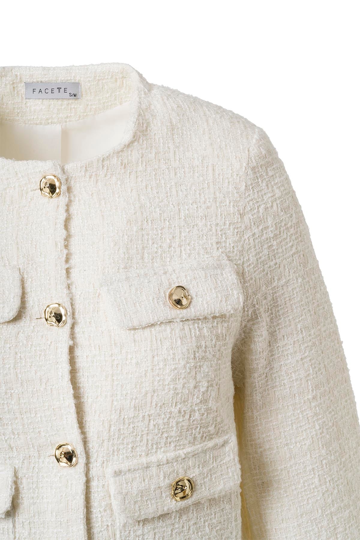 Ekru Düğme Detay Tüvid Ceket EKRU