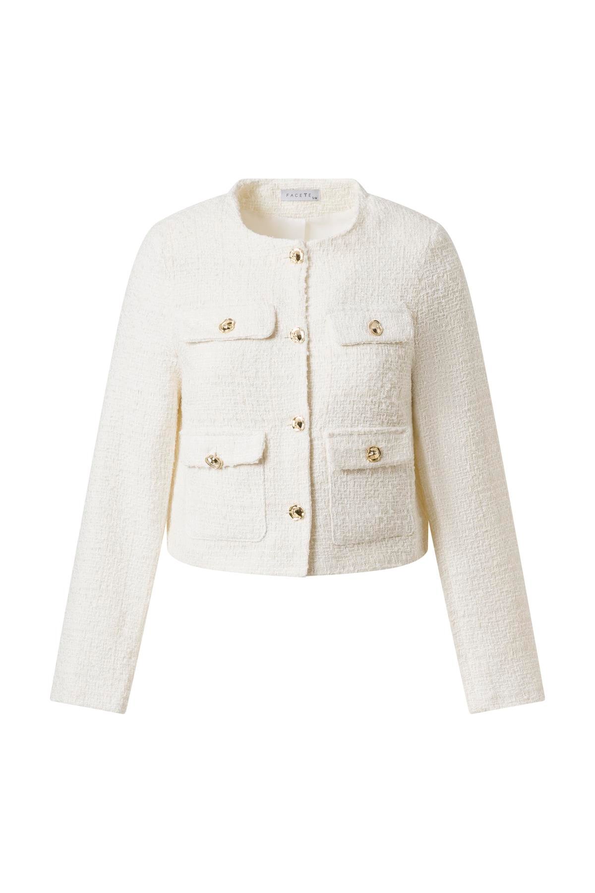 Ekru Düğme Detay Tüvid Ceket EKRU