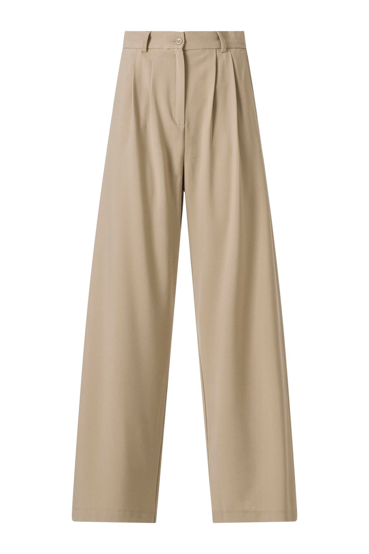 FC Bej Lastikli Yüksek Bel Palazzo Pantolon BEJ