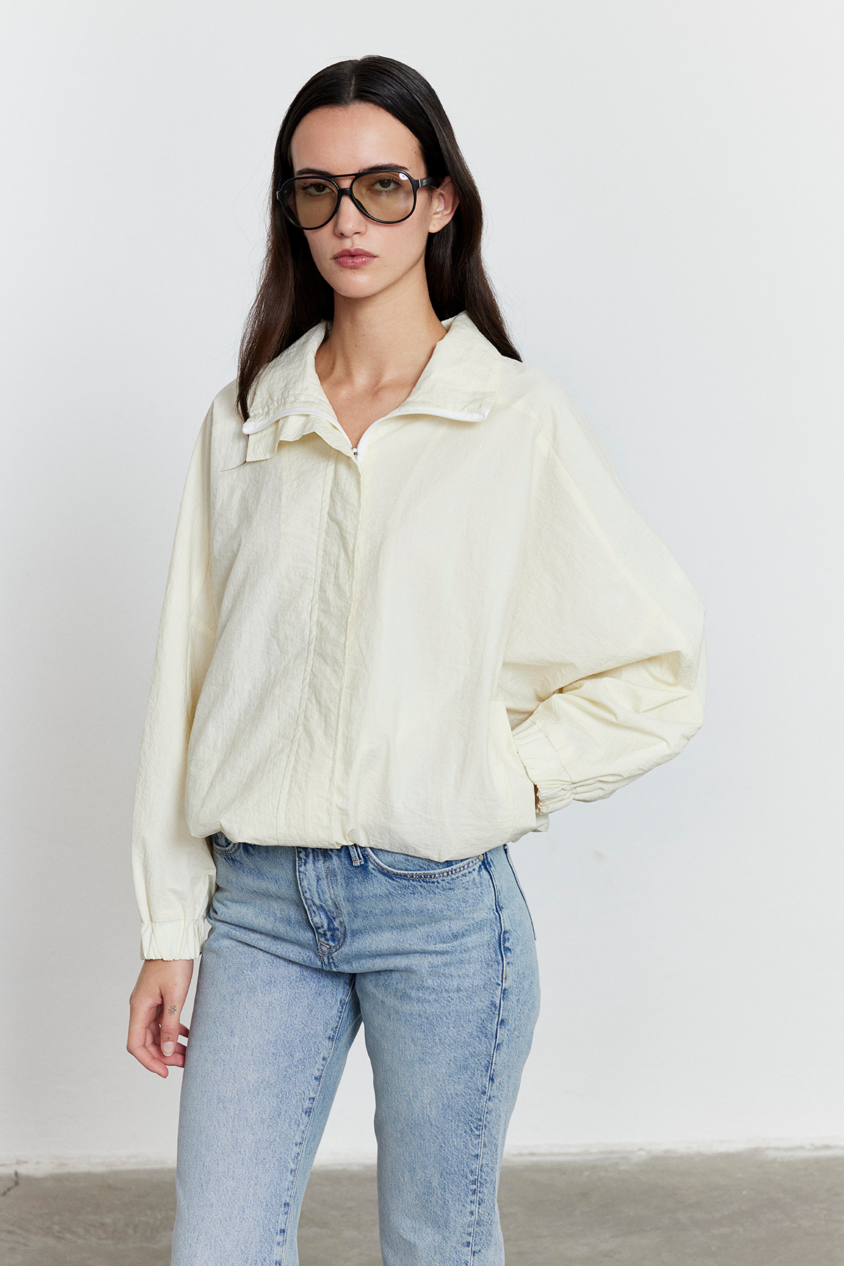 Fermuarlı Oversize Ceket Ekru