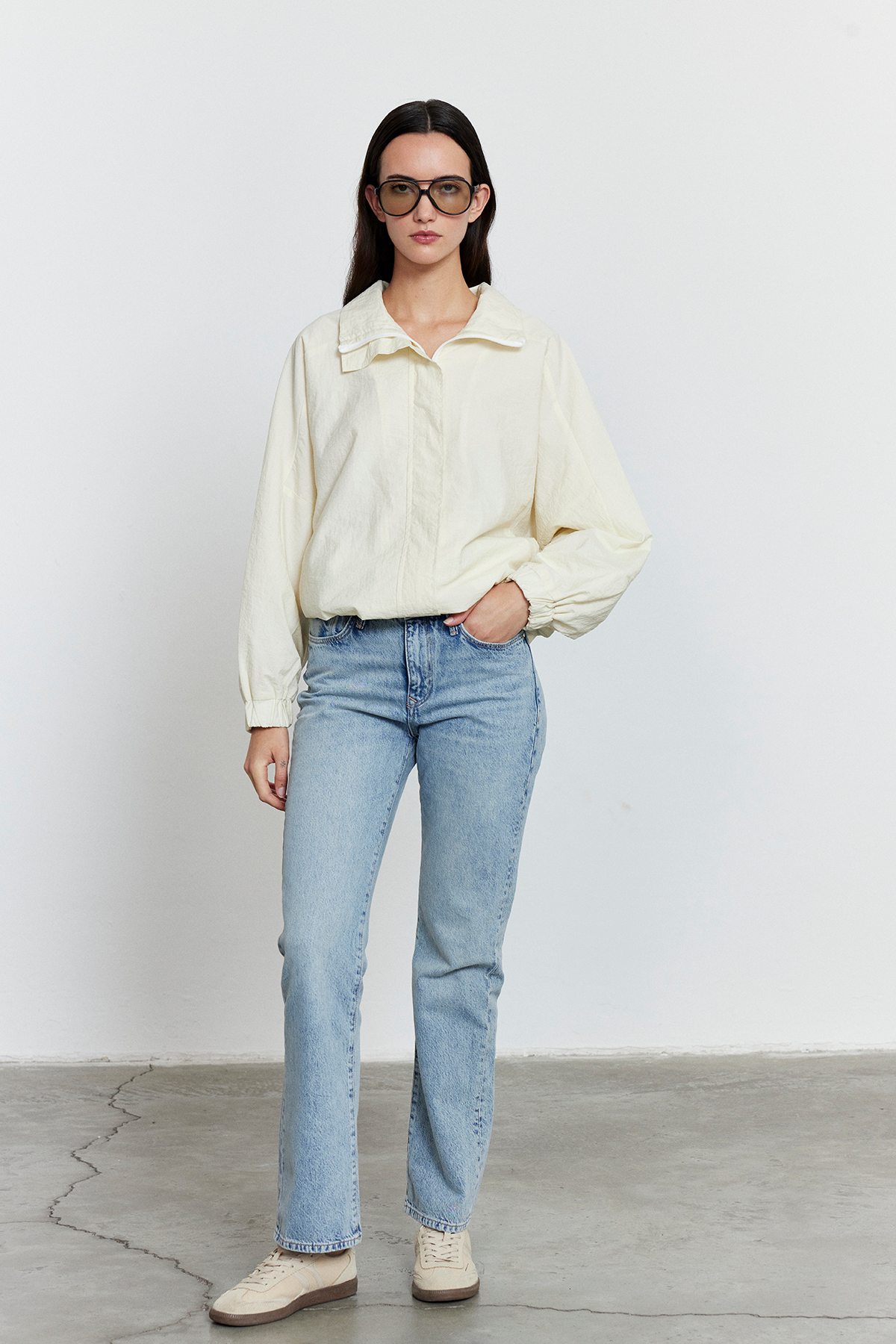 Fermuarlı Oversize Ceket Ekru