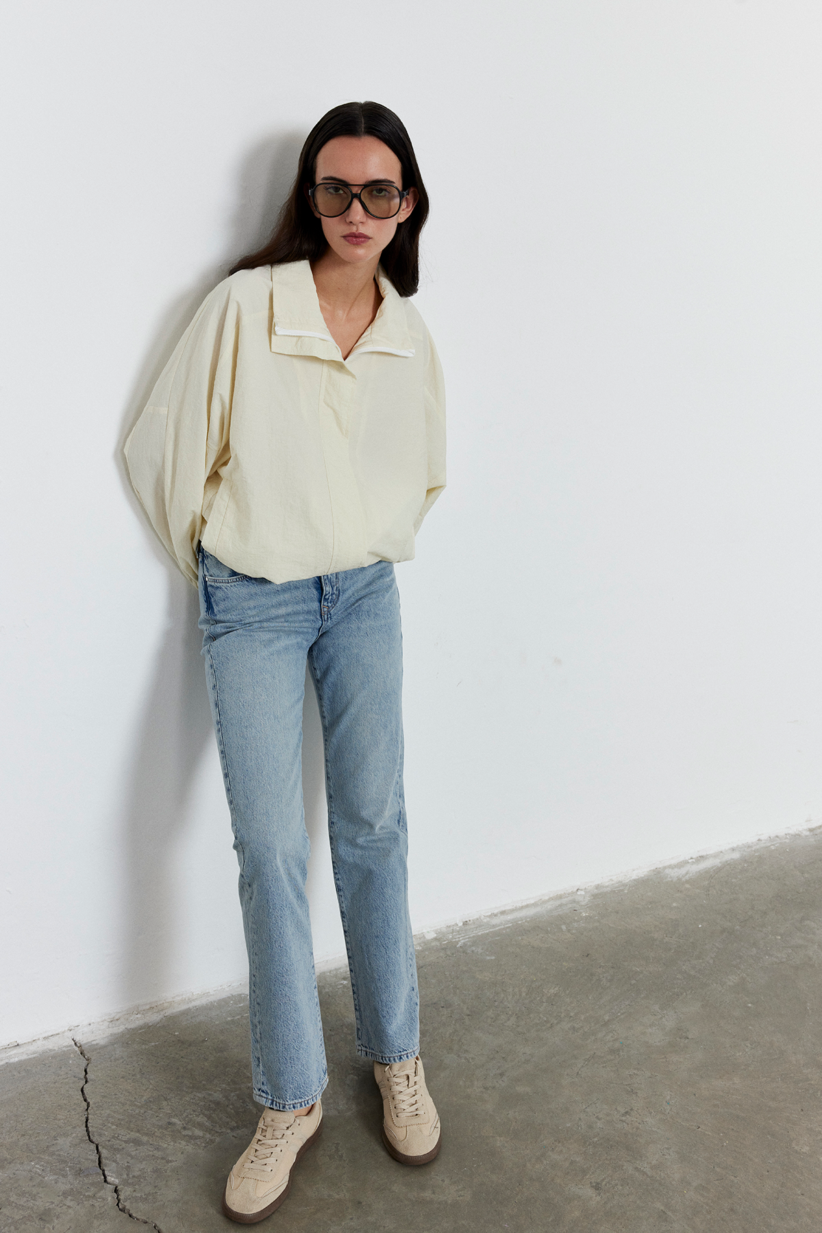 Fermuarlı Oversize Ceket Ekru