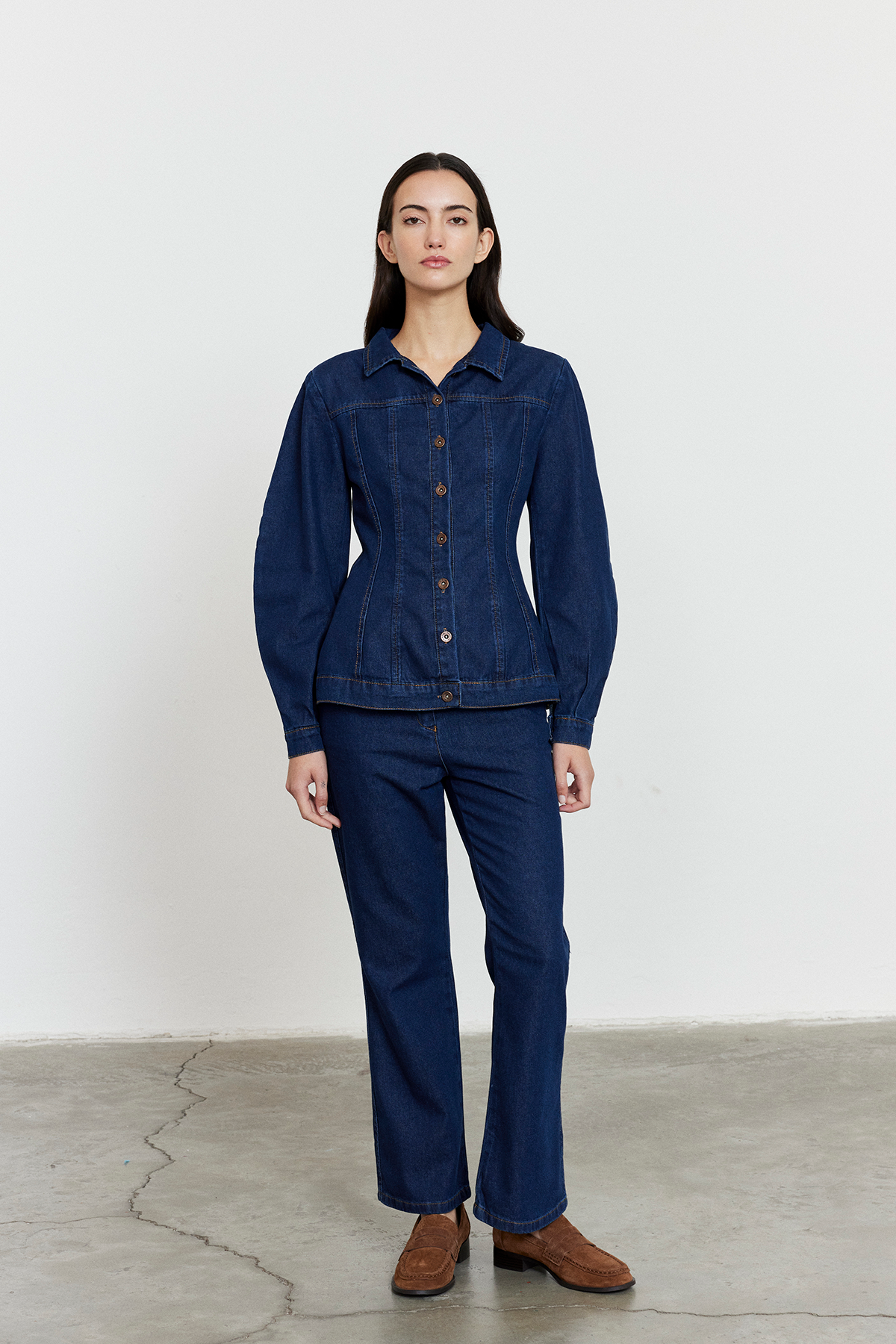 Fitted Kesim Denim Ceket Mavi