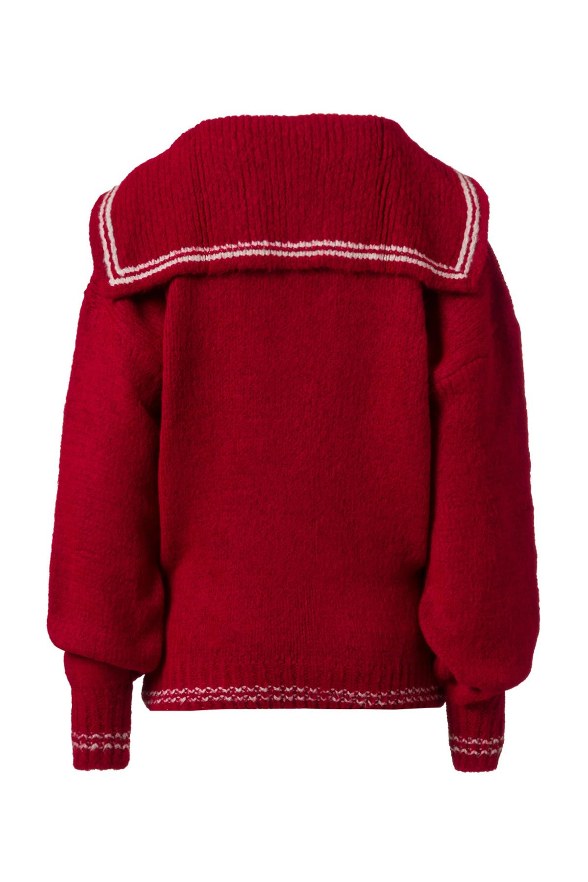 Fular Detaylı Kolej Kazak Kırmızı