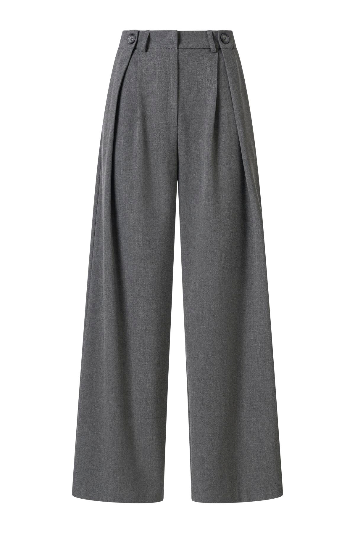 Gri Düğme Detay Yüksek Bel Palazzo Pantolon GRİ