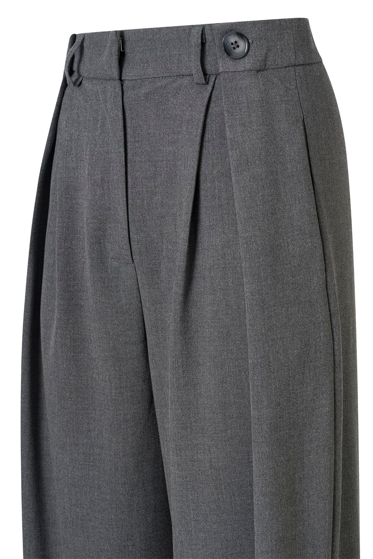 Gri Düğme Detay Yüksek Bel Palazzo Pantolon GRİ