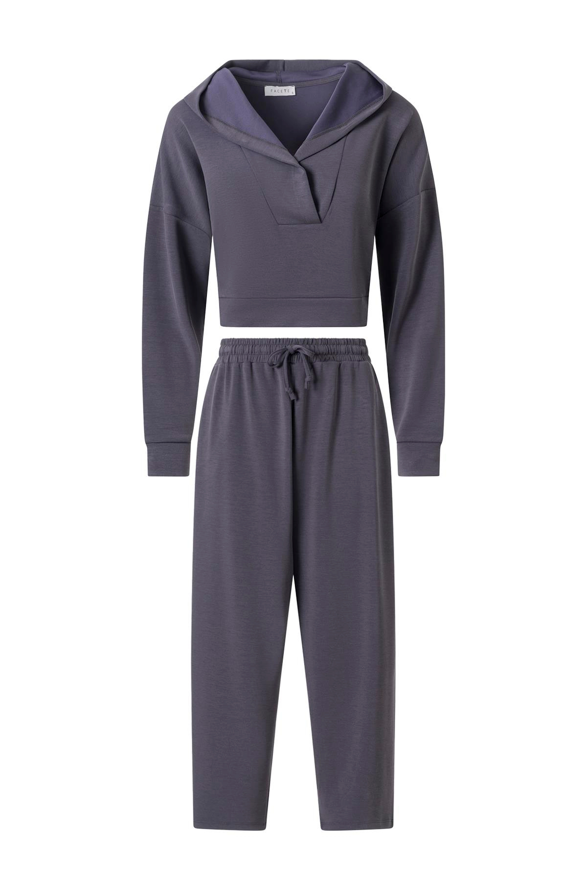 Gri Önü Pervazlı Kapüşonlu Takım GRİ