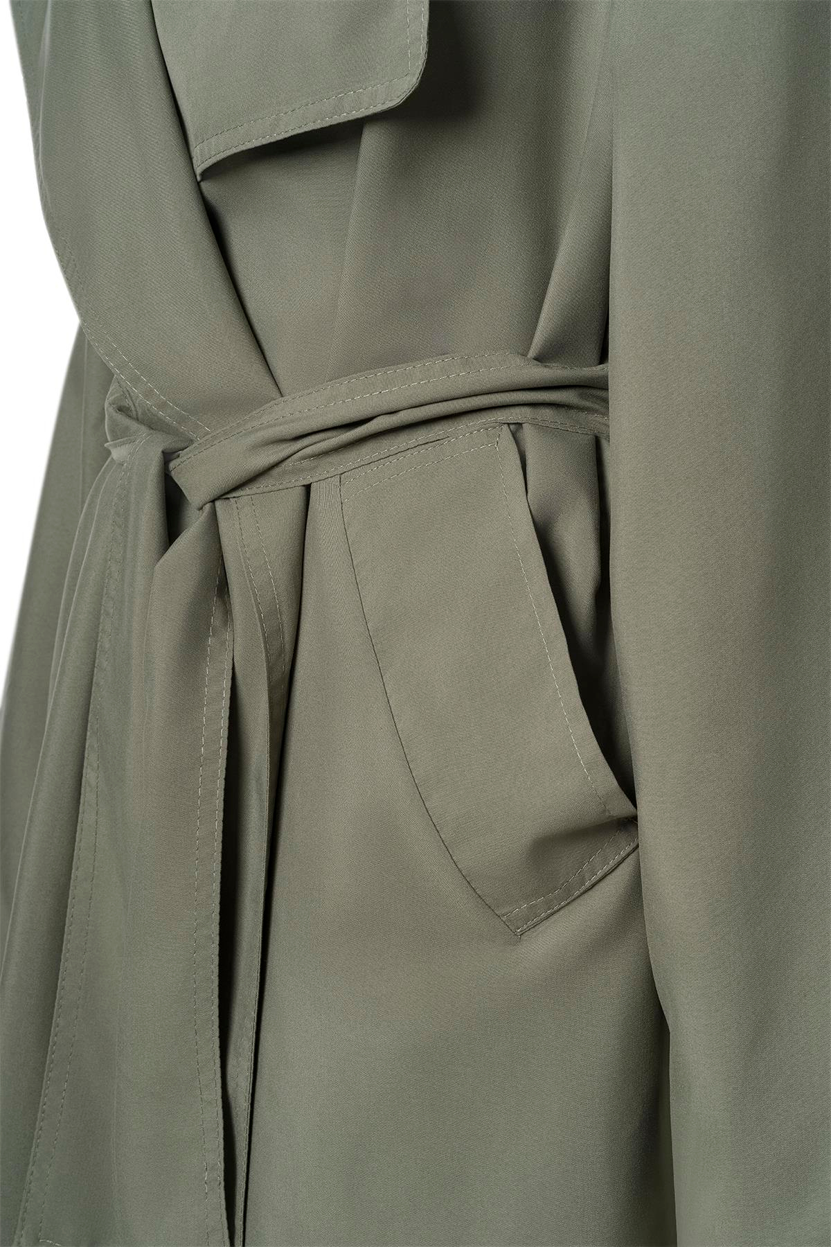 Haki Kuşaklı Mevsimlik İnce Trençkot HAKİ