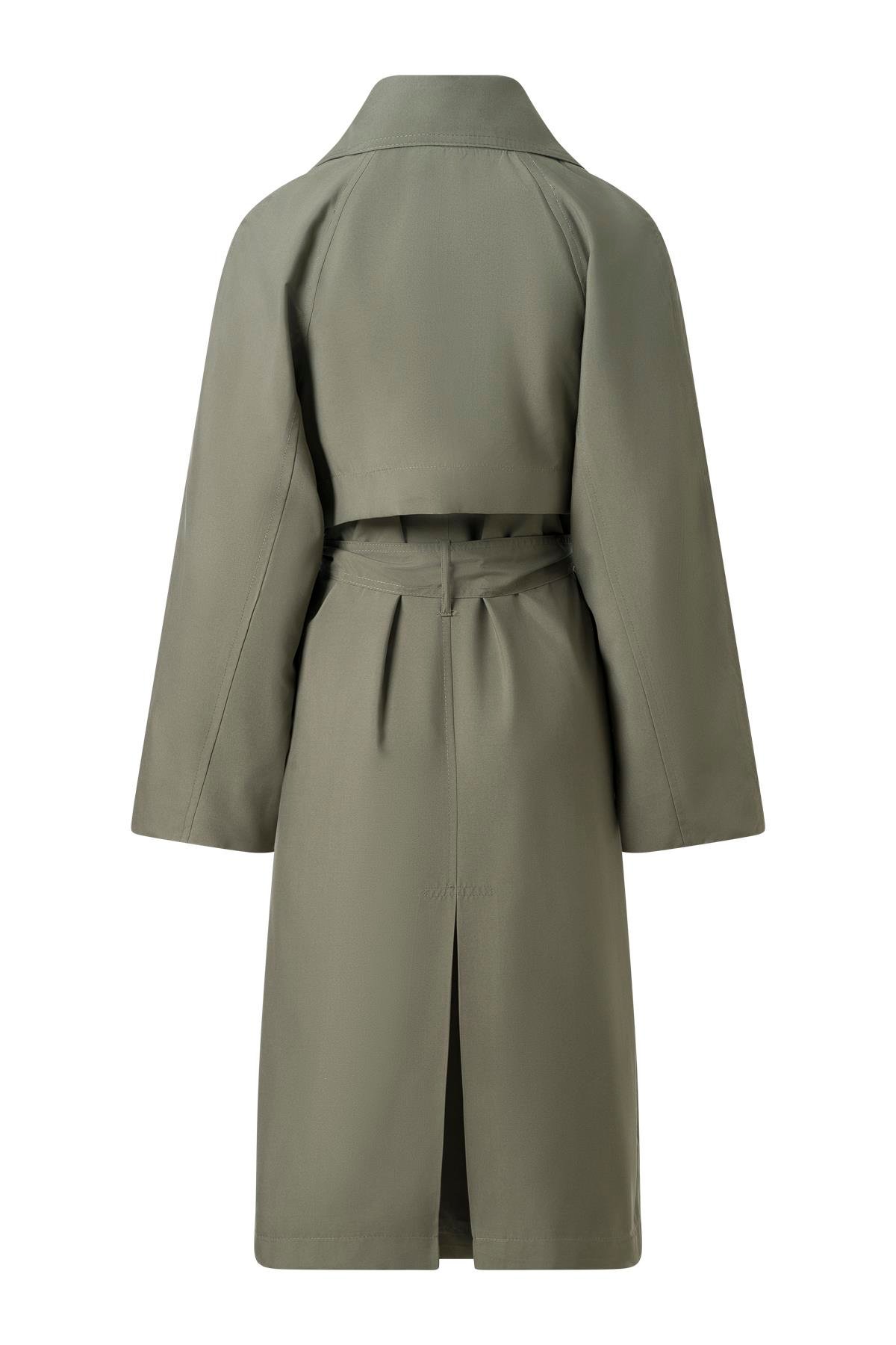 Haki Kuşaklı Mevsimlik İnce Trençkot HAKİ