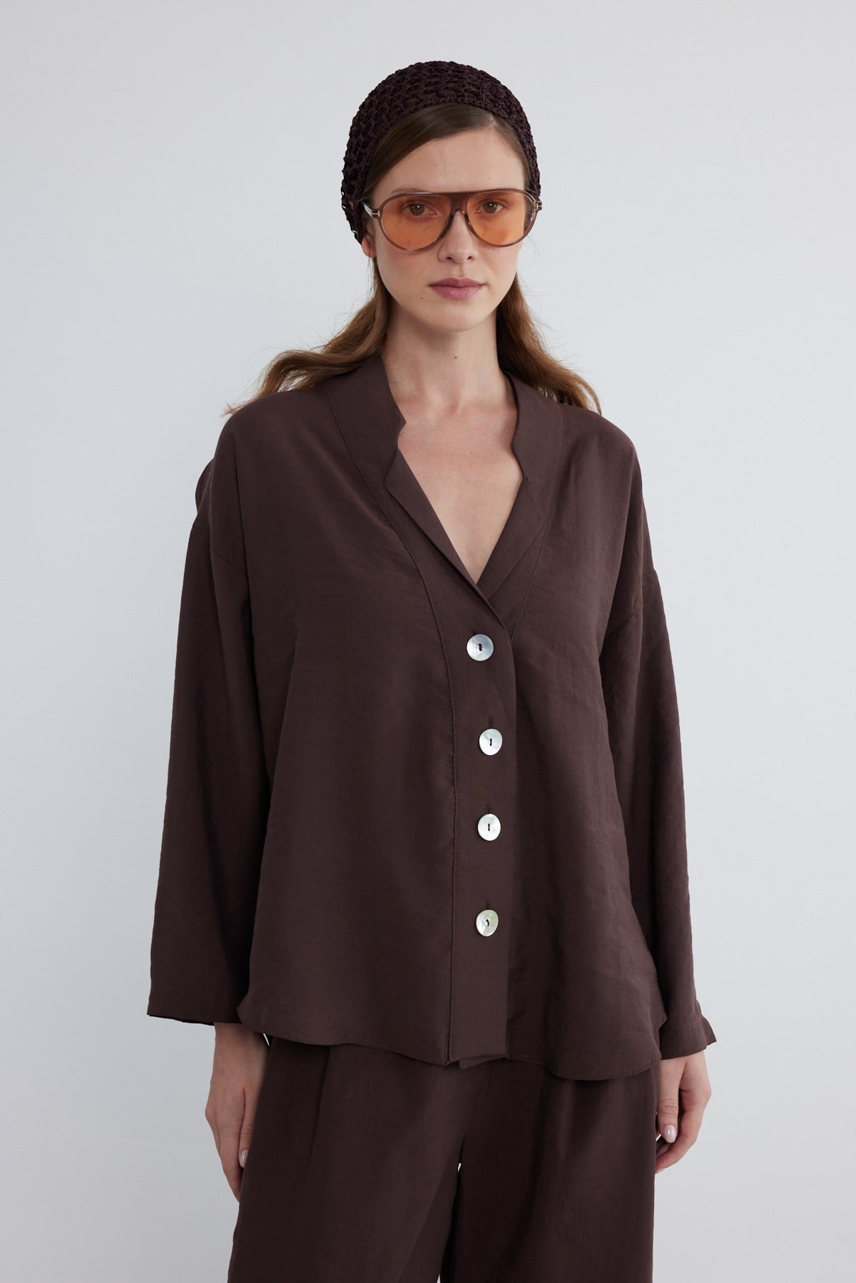 Helia Oversize Gömlek Acı Kahve