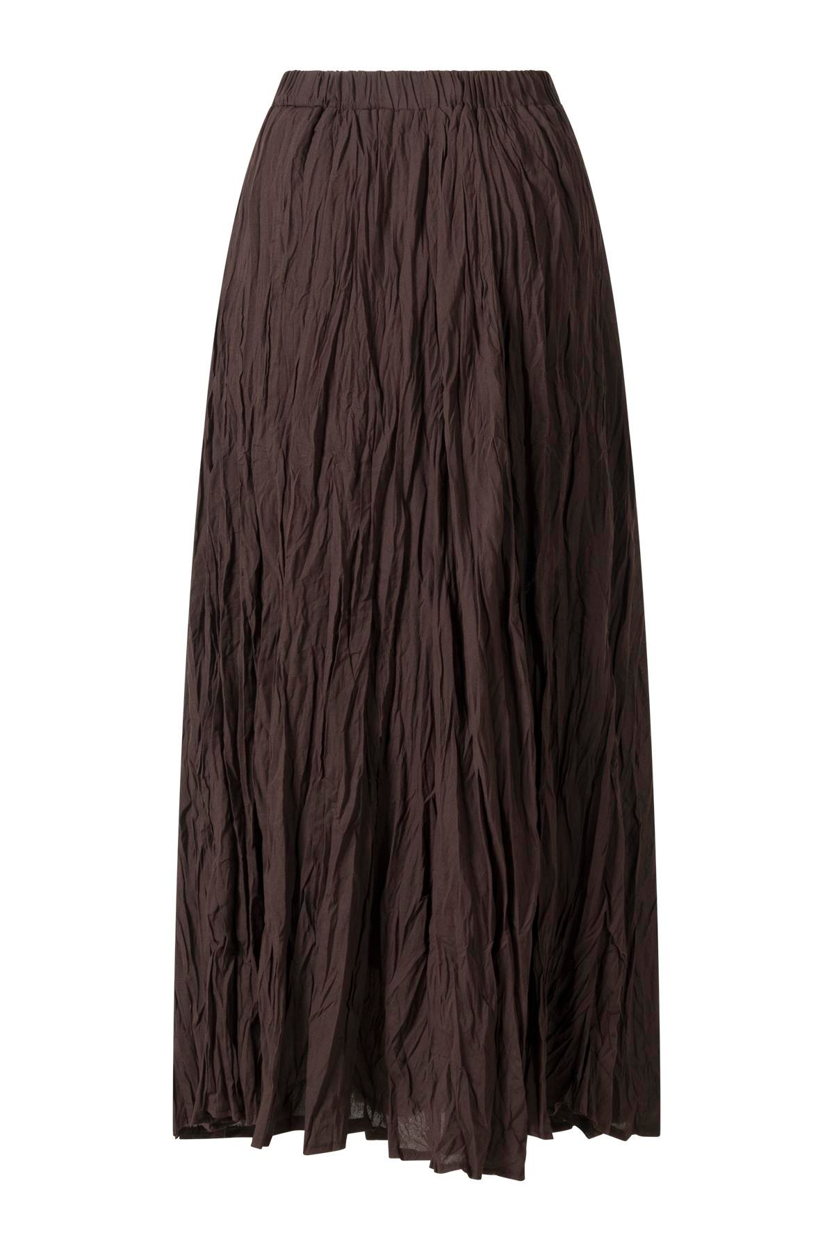 Kahverengi Beli Lastikli Midi Etek KAHVERENGİ