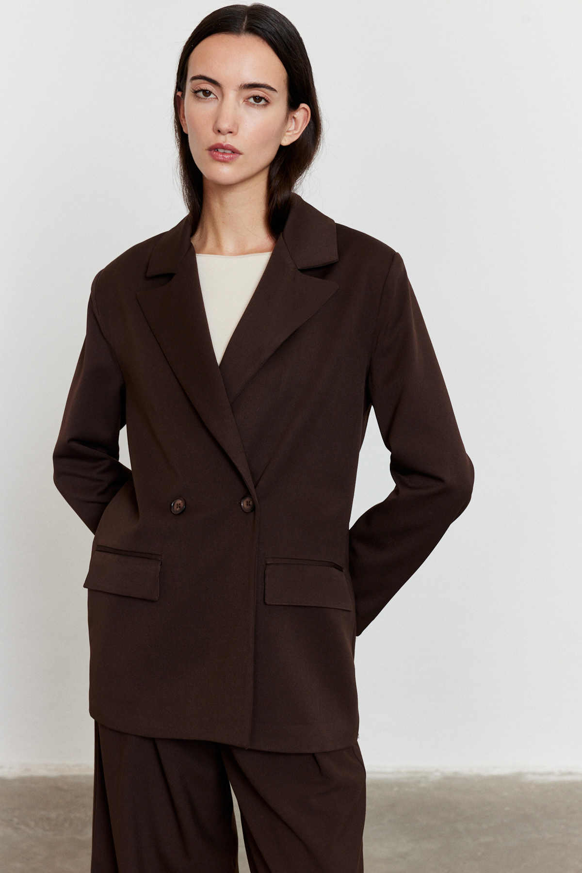 Kahverengi Düğmeli Blazer Ceket KAHVERENGİ