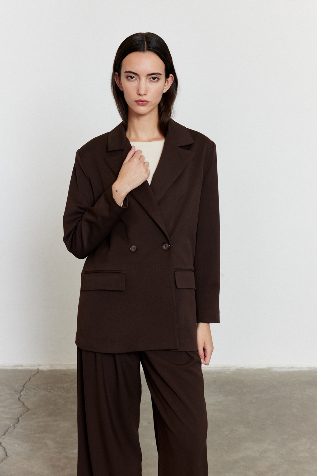 Kahverengi Düğmeli Blazer Ceket KAHVERENGİ