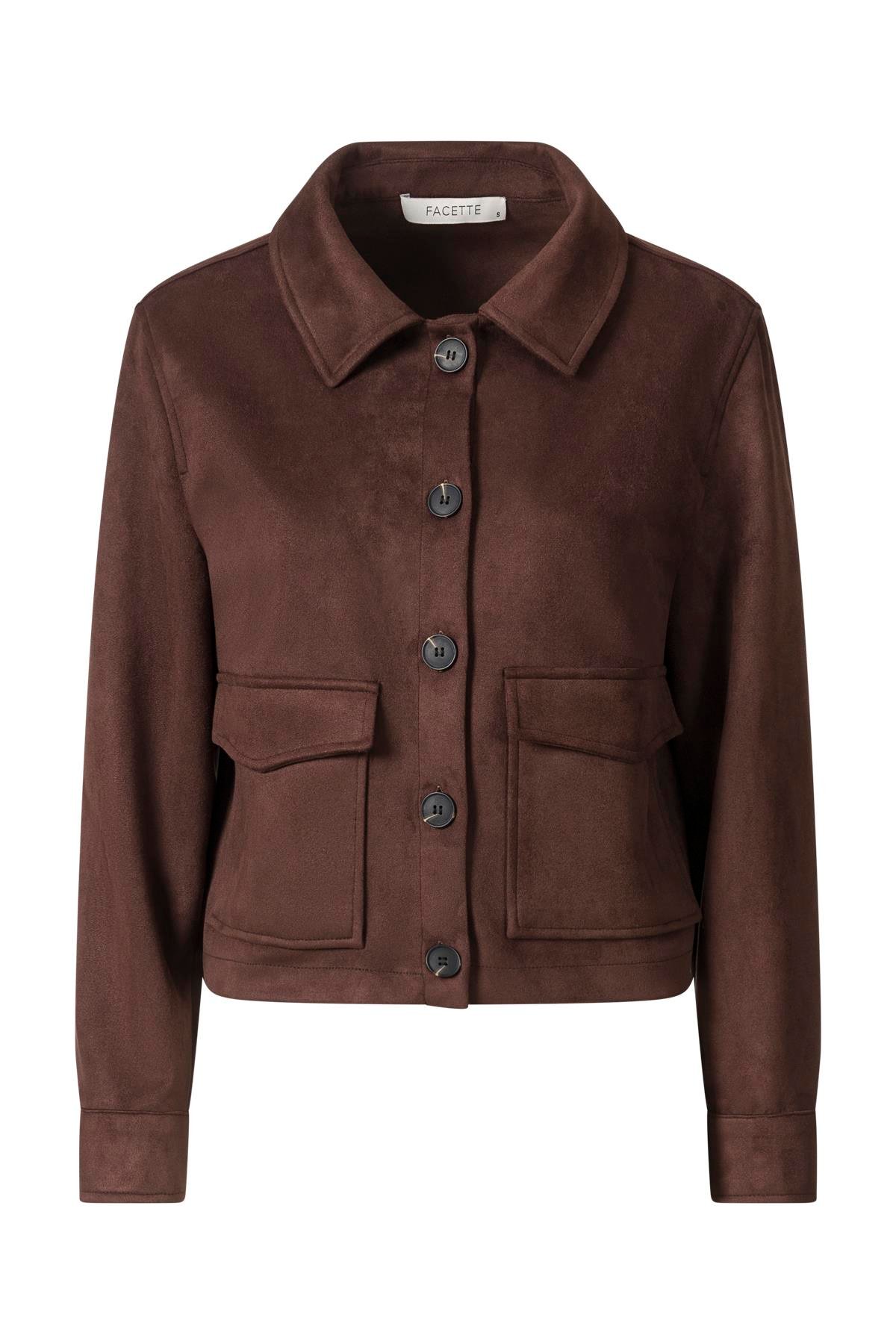 Kahverengi Düğmeli Kısa Nubuk Ceket KAHVERENGİ