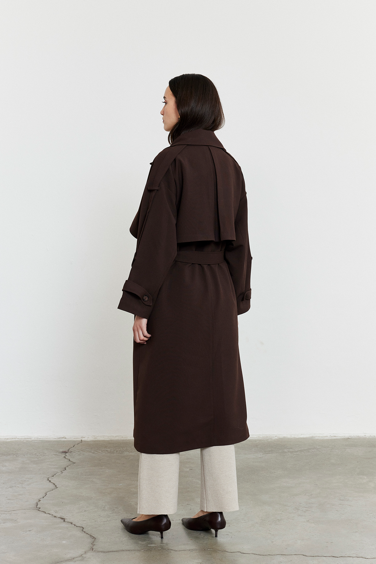 Kol Apoletli Rüzgarlıklı Oversize Trençkot Acı Kahve