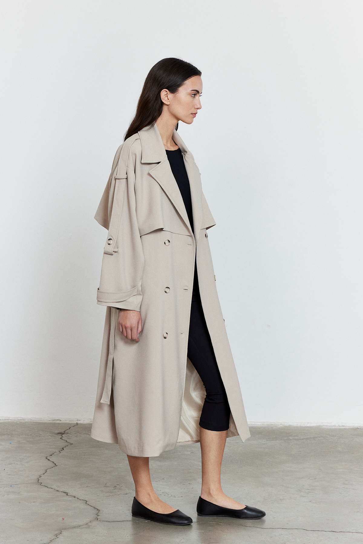 Kol Apoletli Rüzgarlıklı Oversize Trençkot Bej