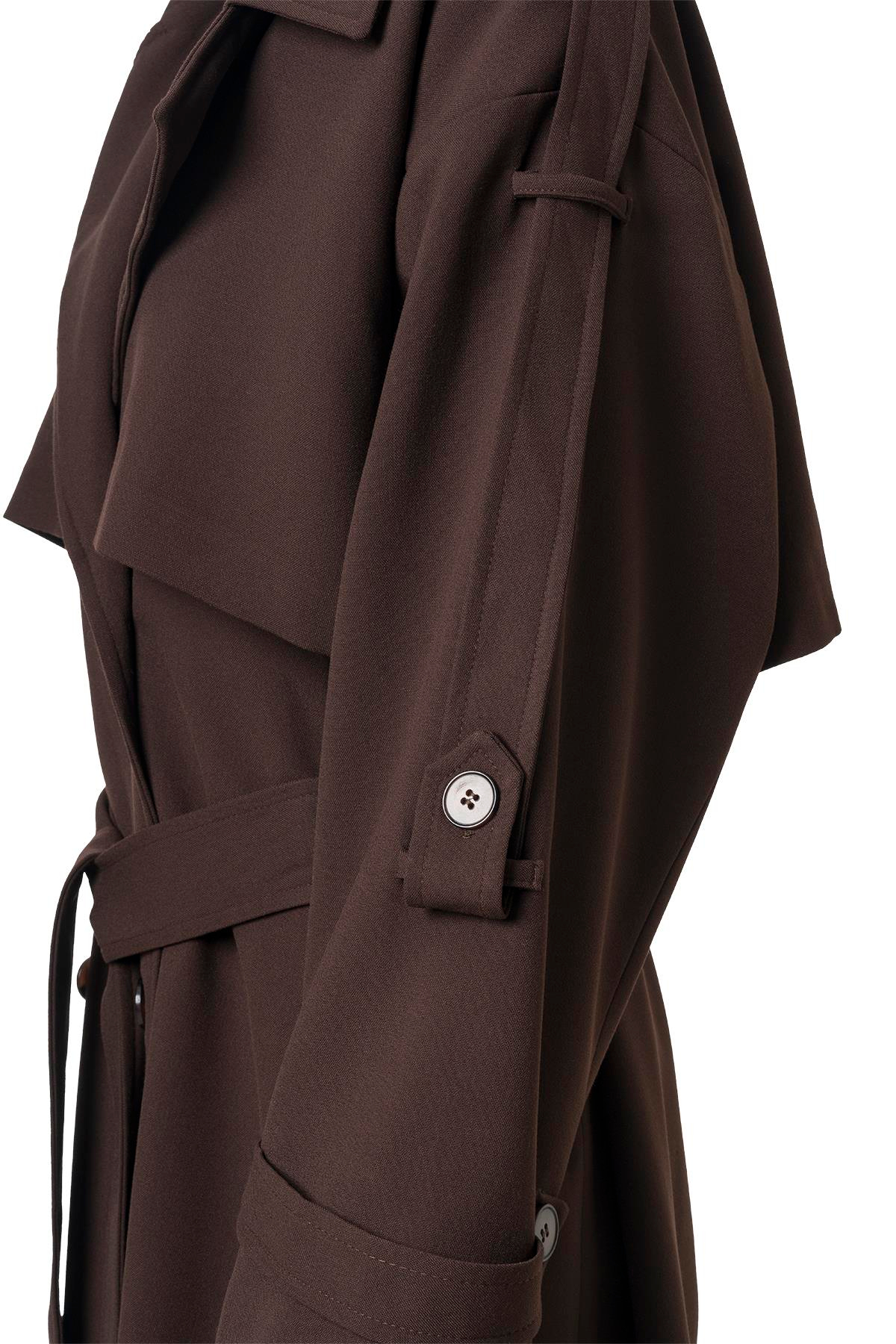 Kol Apoletli Rüzgarlıklı Oversize Trençkot Acı Kahve