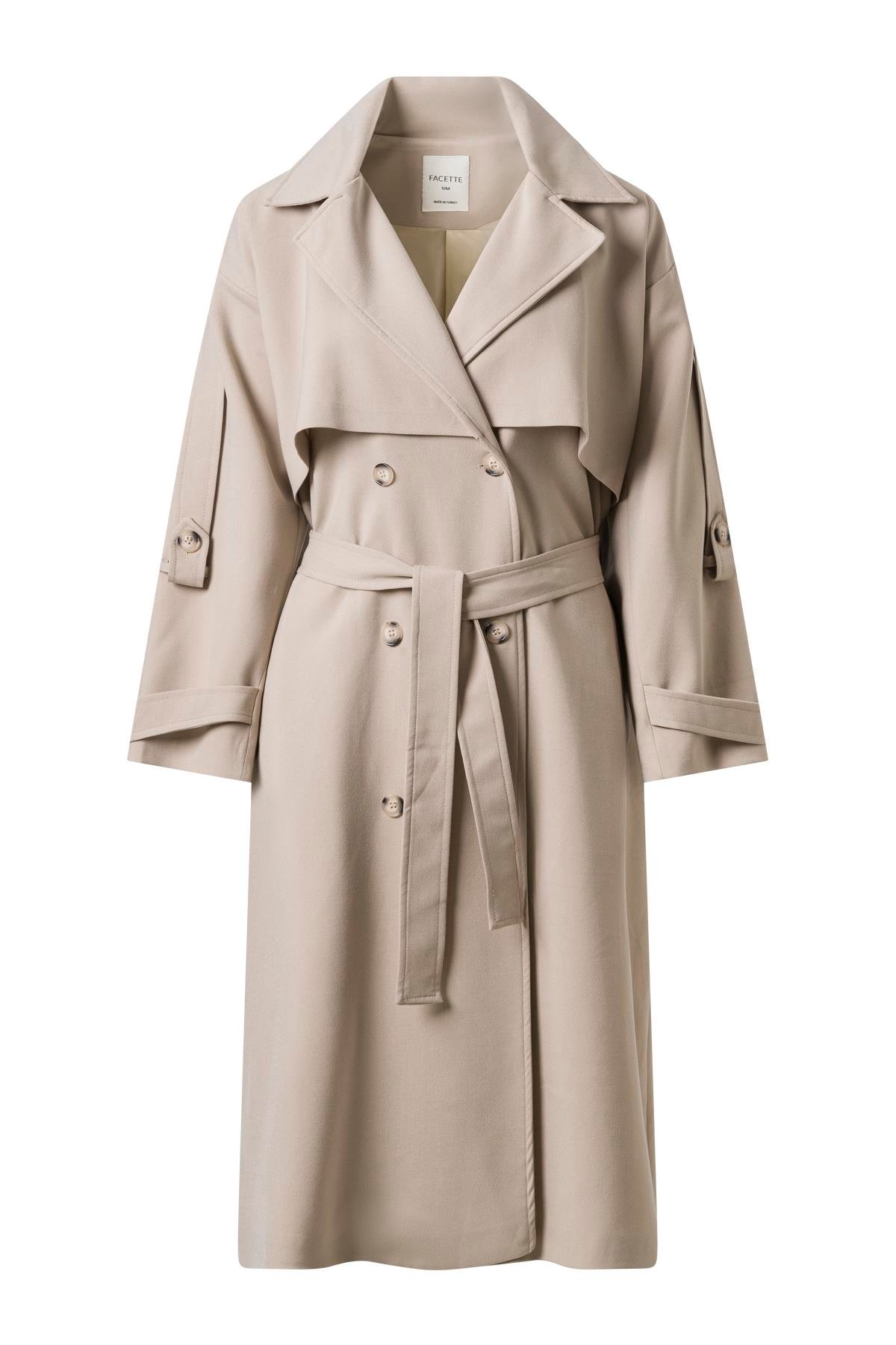 Kol Apoletli Rüzgarlıklı Oversize Trençkot Bej