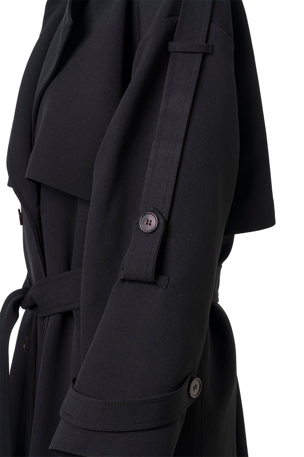 Kol Apoletli Rüzgarlıklı Oversize Trençkot Siyah