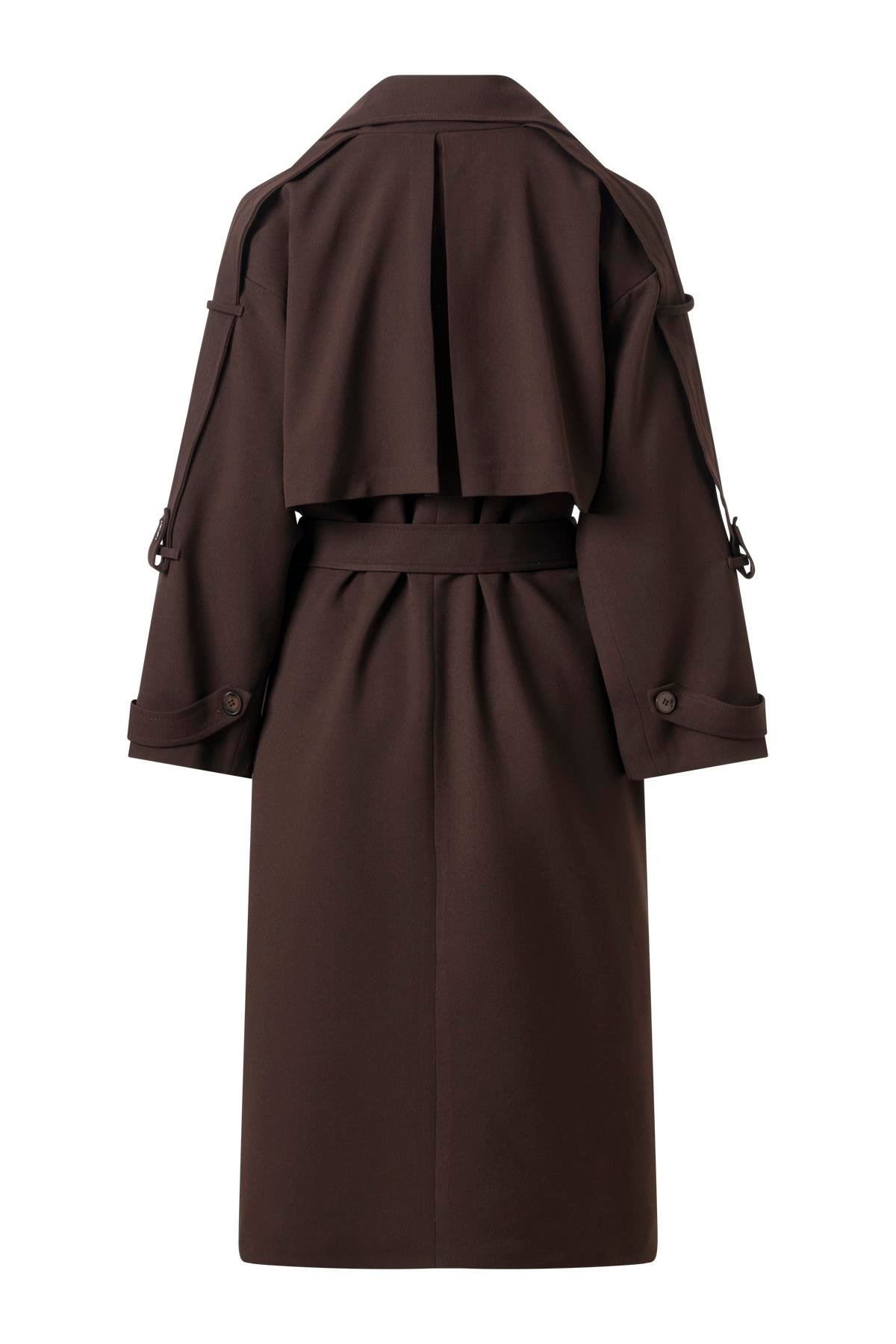 Kol Apoletli Rüzgarlıklı Oversize Trençkot Acı Kahve