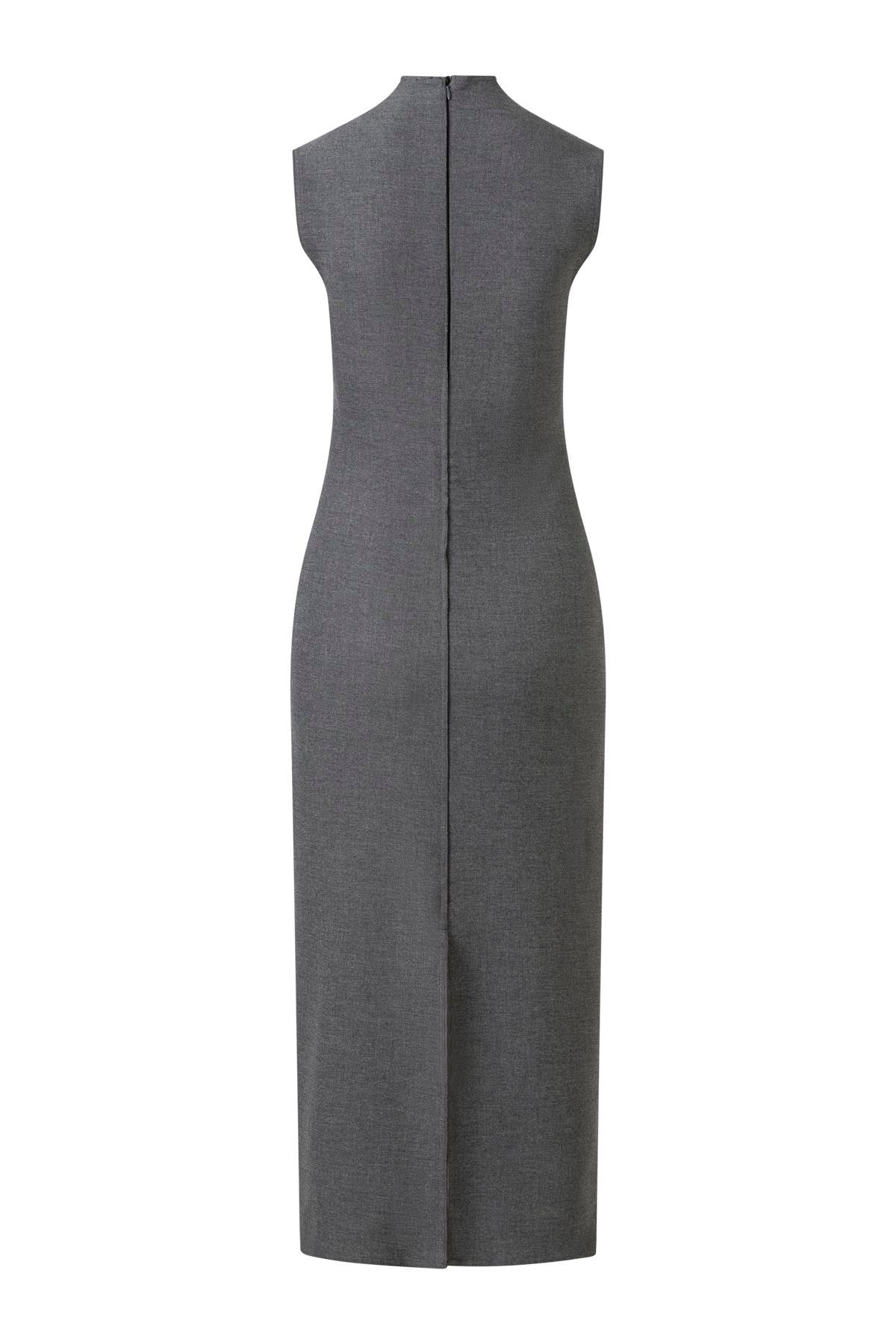 Kolsuz Dar Kesim Maxi Elbise Gri